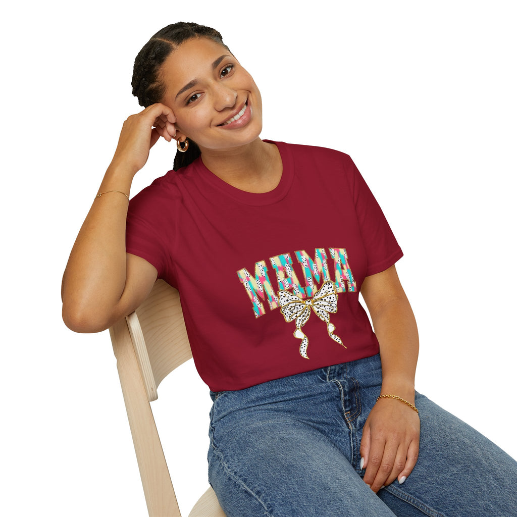 Mama Graphic Tee — Colorful Floral Leopard Bow Design