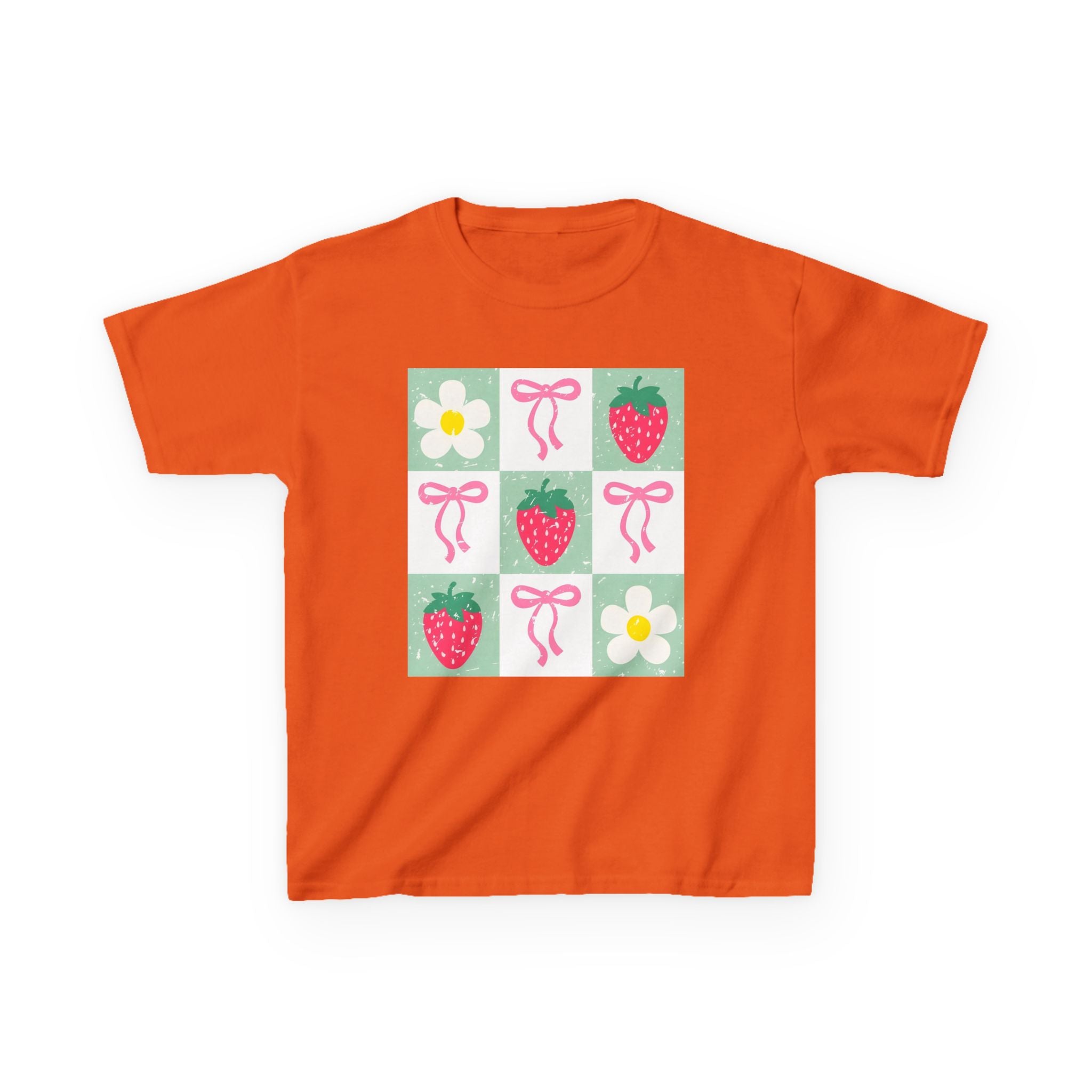 Kids Strawberry Grid Tee — Cute Strawberry & Flower Graphic T-Shirt