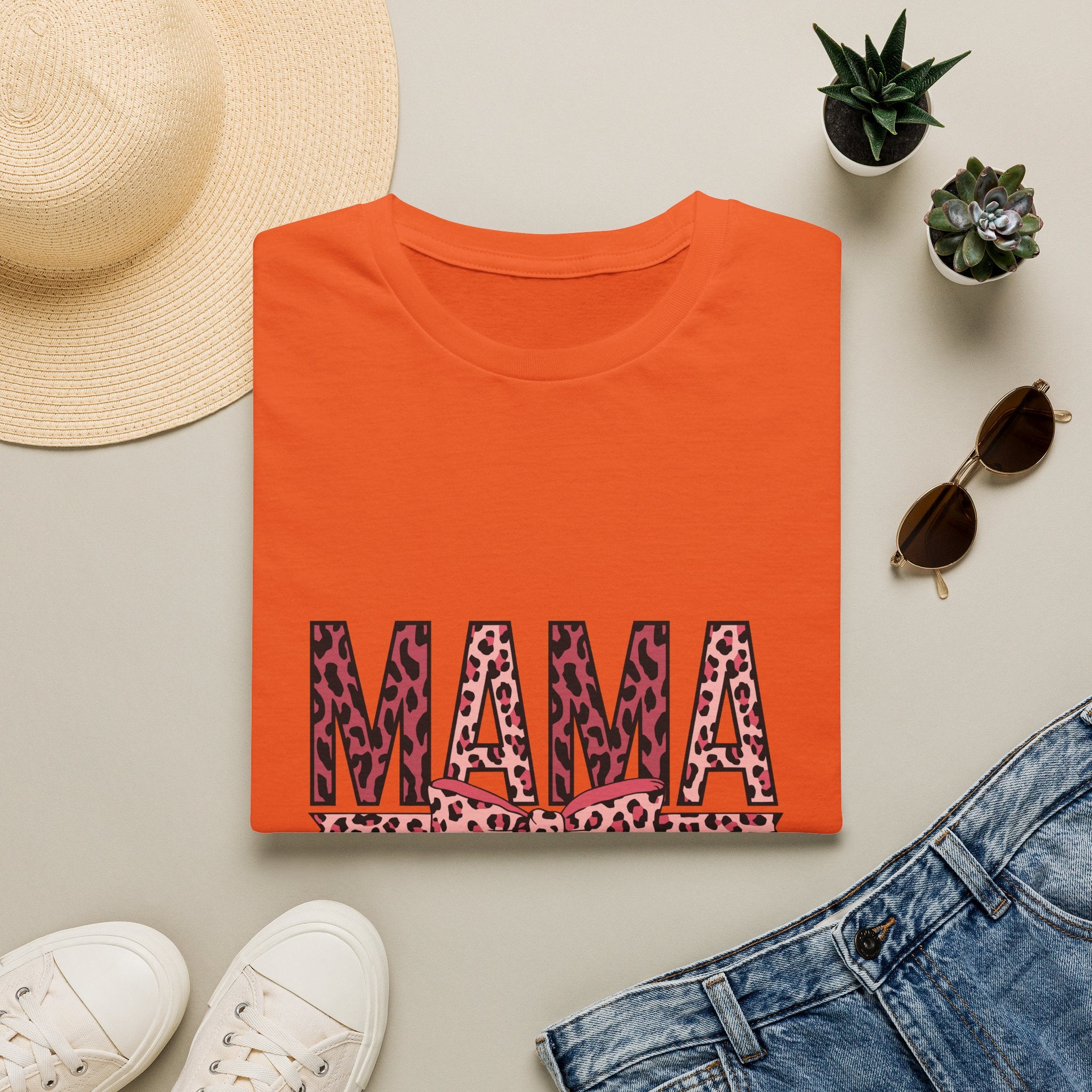 Mama Leopard Print T-Shirt — Pink Bow Mom Tee