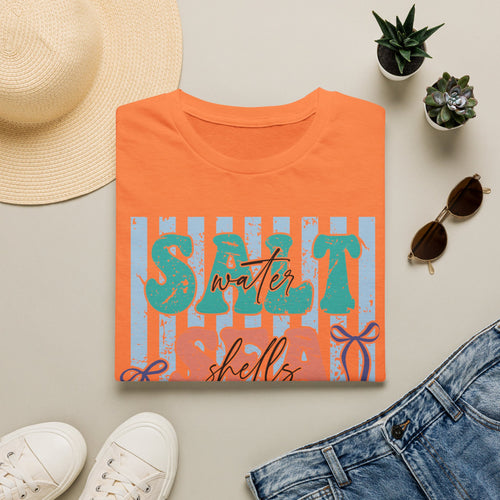 Beach Vibes T-Shirt — "Salt Water, Sea Shells, Sun" Retro Stripes
