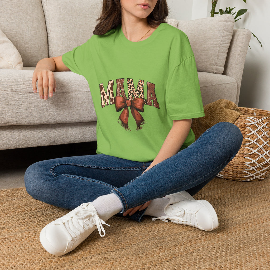 Mama Leopard Bow T-Shirt — Floral Leopard Print "MAMA" Graphic Tee for Moms