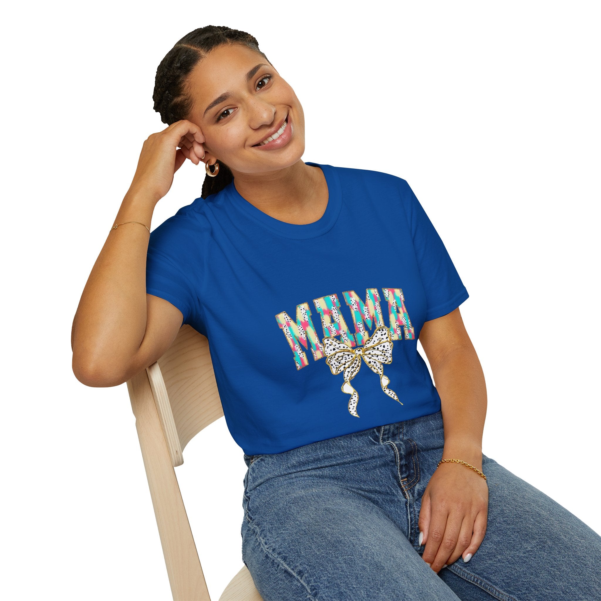 Mama Graphic Tee — Colorful Floral Leopard Bow Design