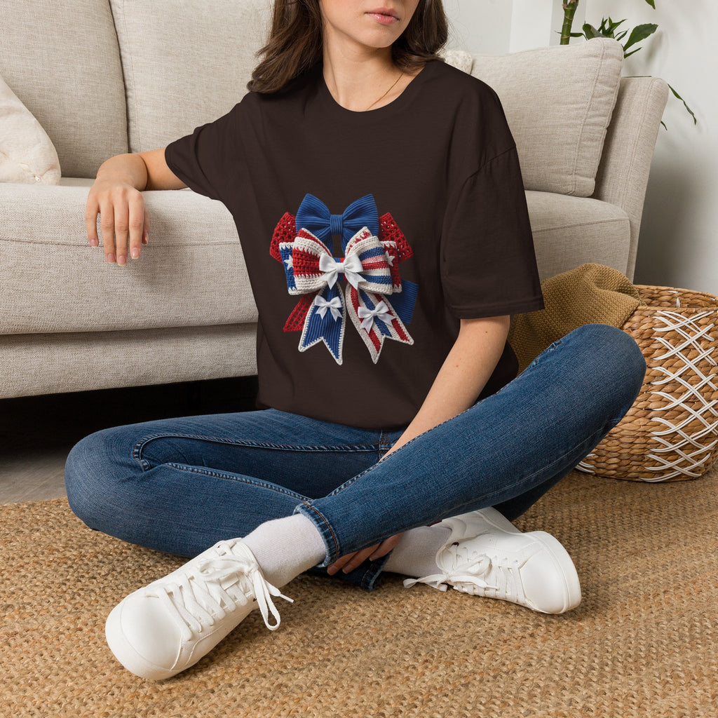 Patriotic Bow T-Shirt — Red White & Blue Ribbon Graphic