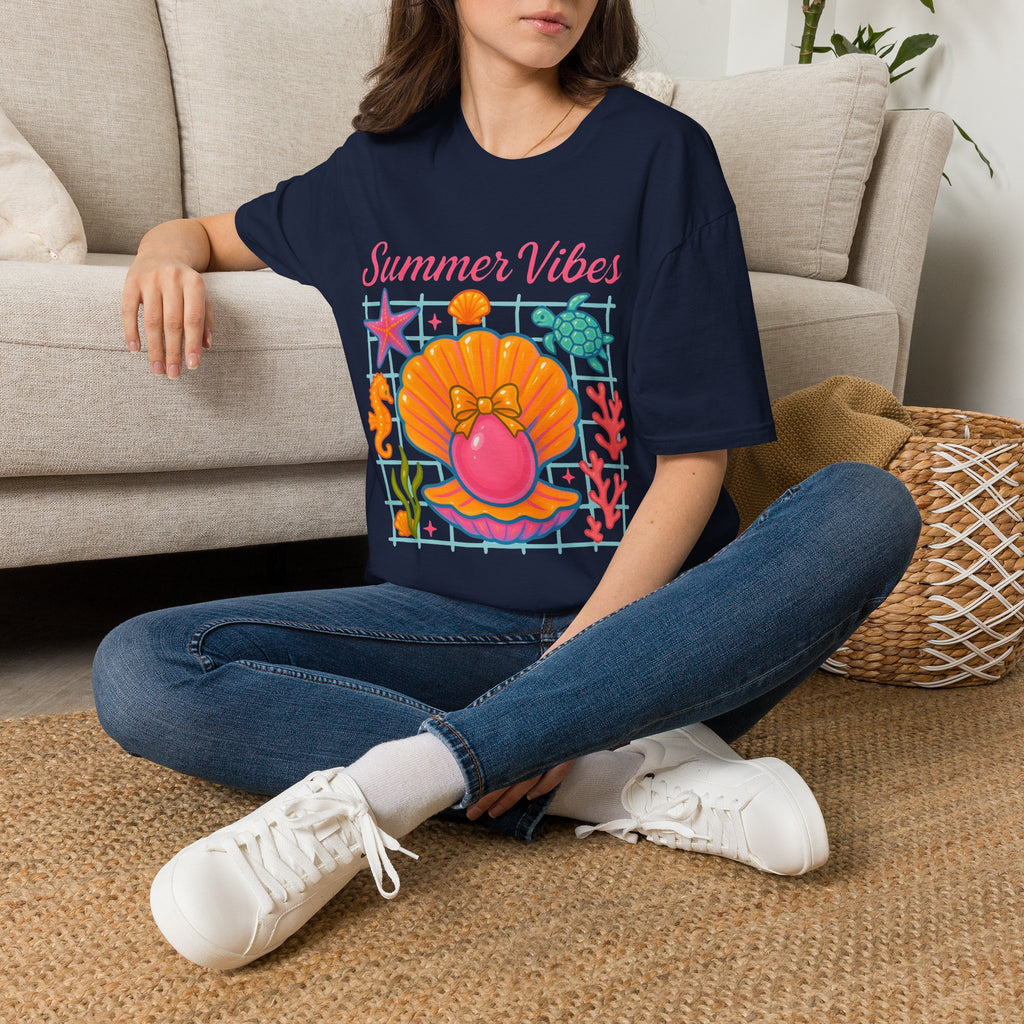 T-Shirt — "Summer Vibes" Seashell & Sea Life Beach Tee