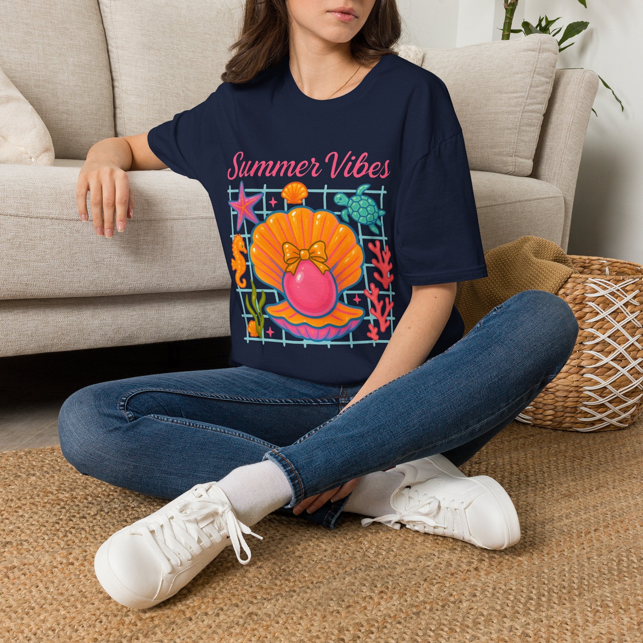 T-Shirt — "Summer Vibes" Seashell & Sea Life Beach Tee