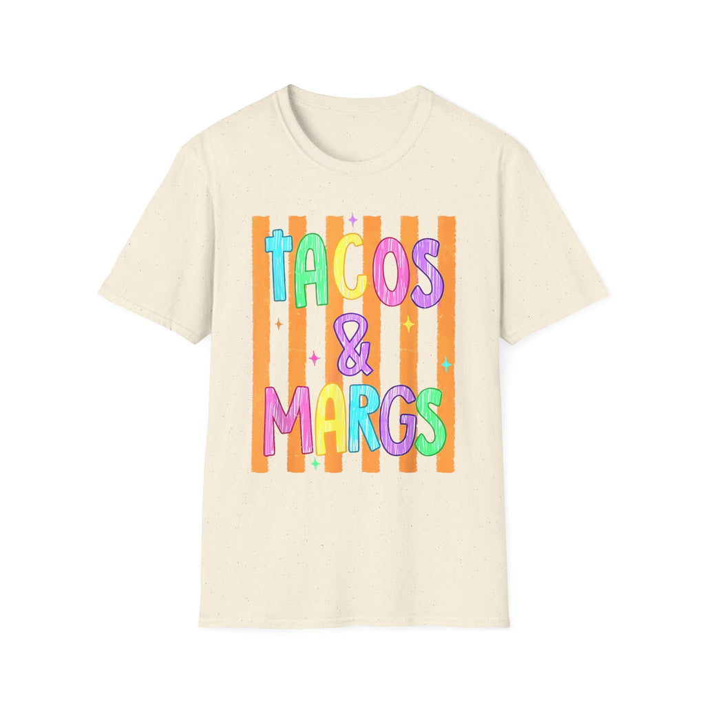 T-Shirt — "Tacos & Margs" Colorful Striped Graphic Tee