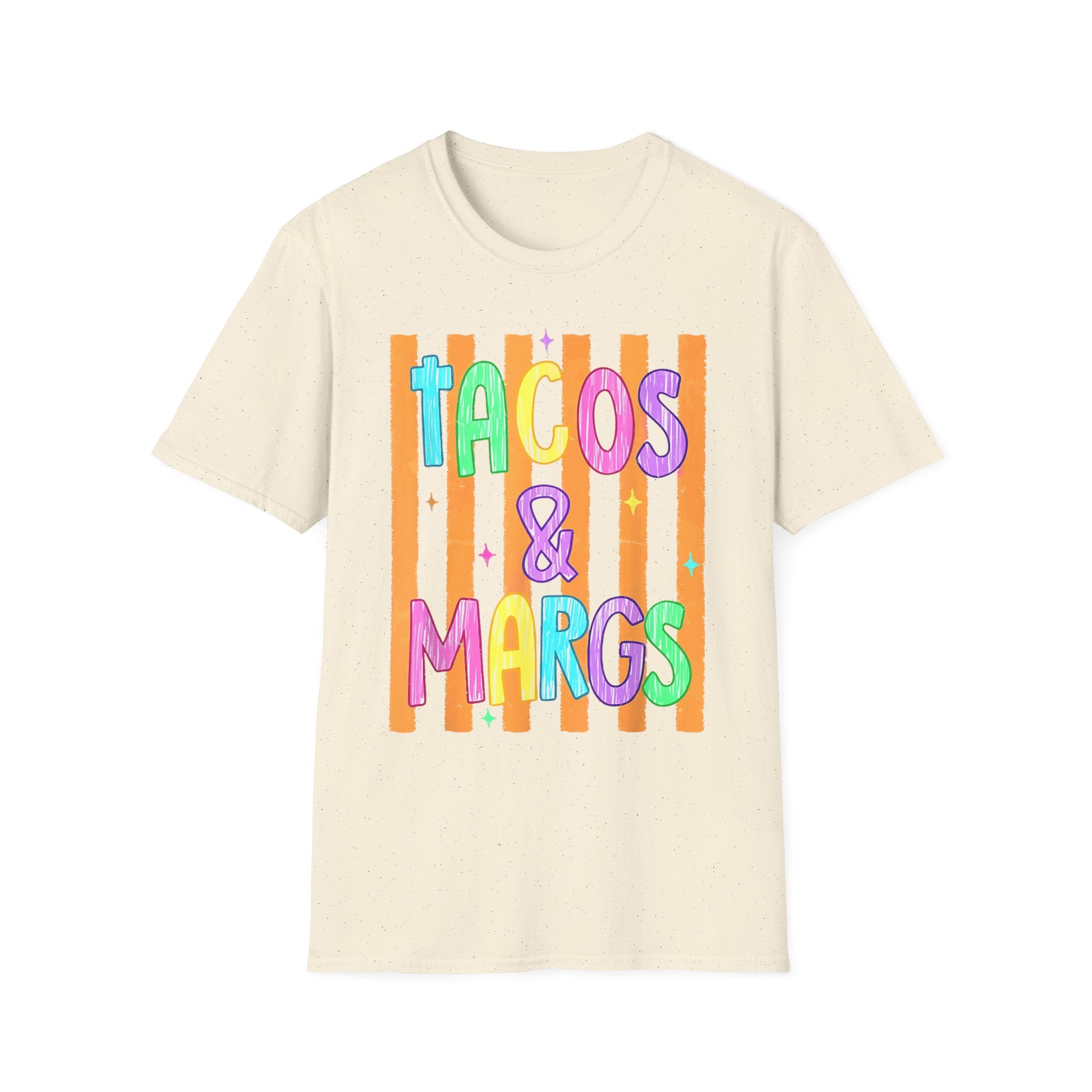 T-Shirt — "Tacos & Margs" Colorful Striped Graphic Tee