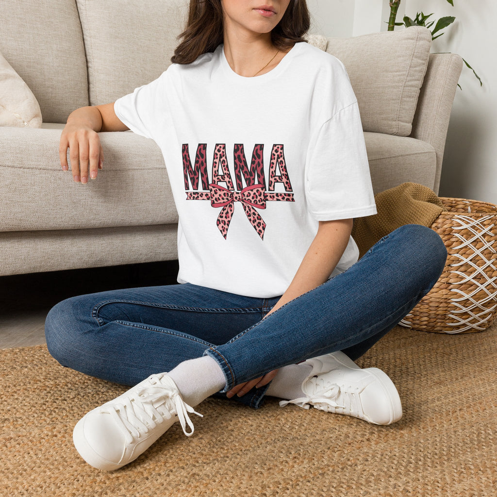 Mama Leopard Print T-Shirt — Pink Bow Mom Tee