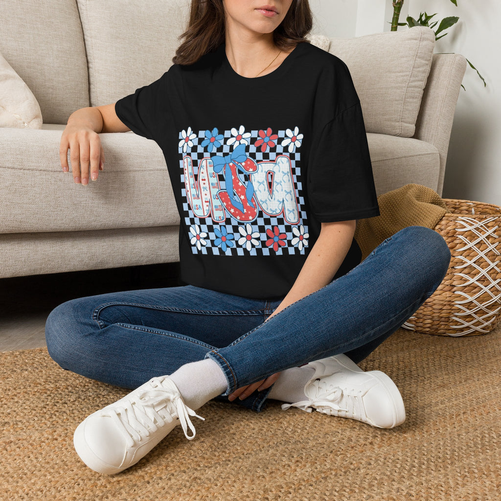 Flip Flop Summer Tee — Red Blue Floral Check Graphic T-Shirt