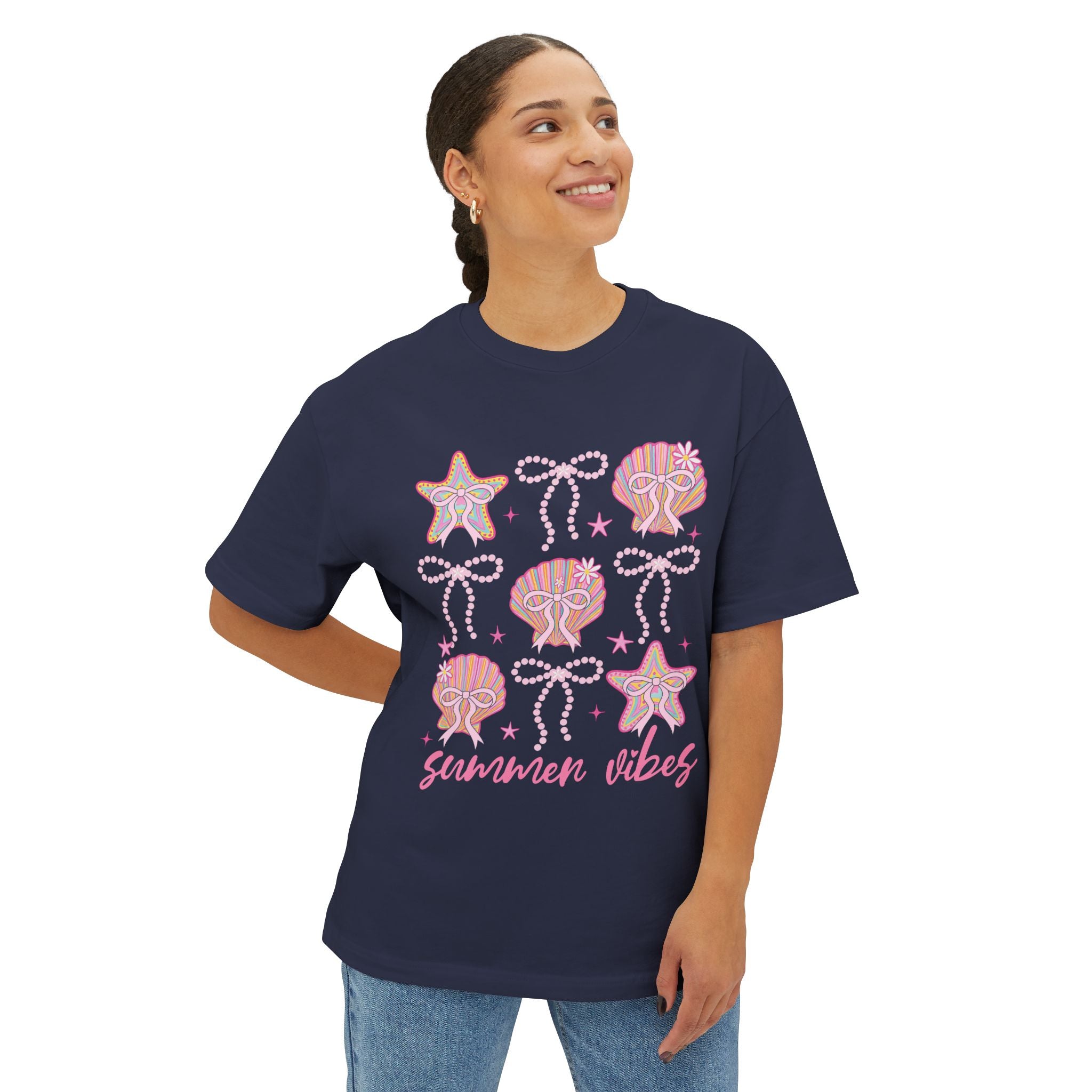 Summer Vibes Seashell & Starfish Boxy Tee
