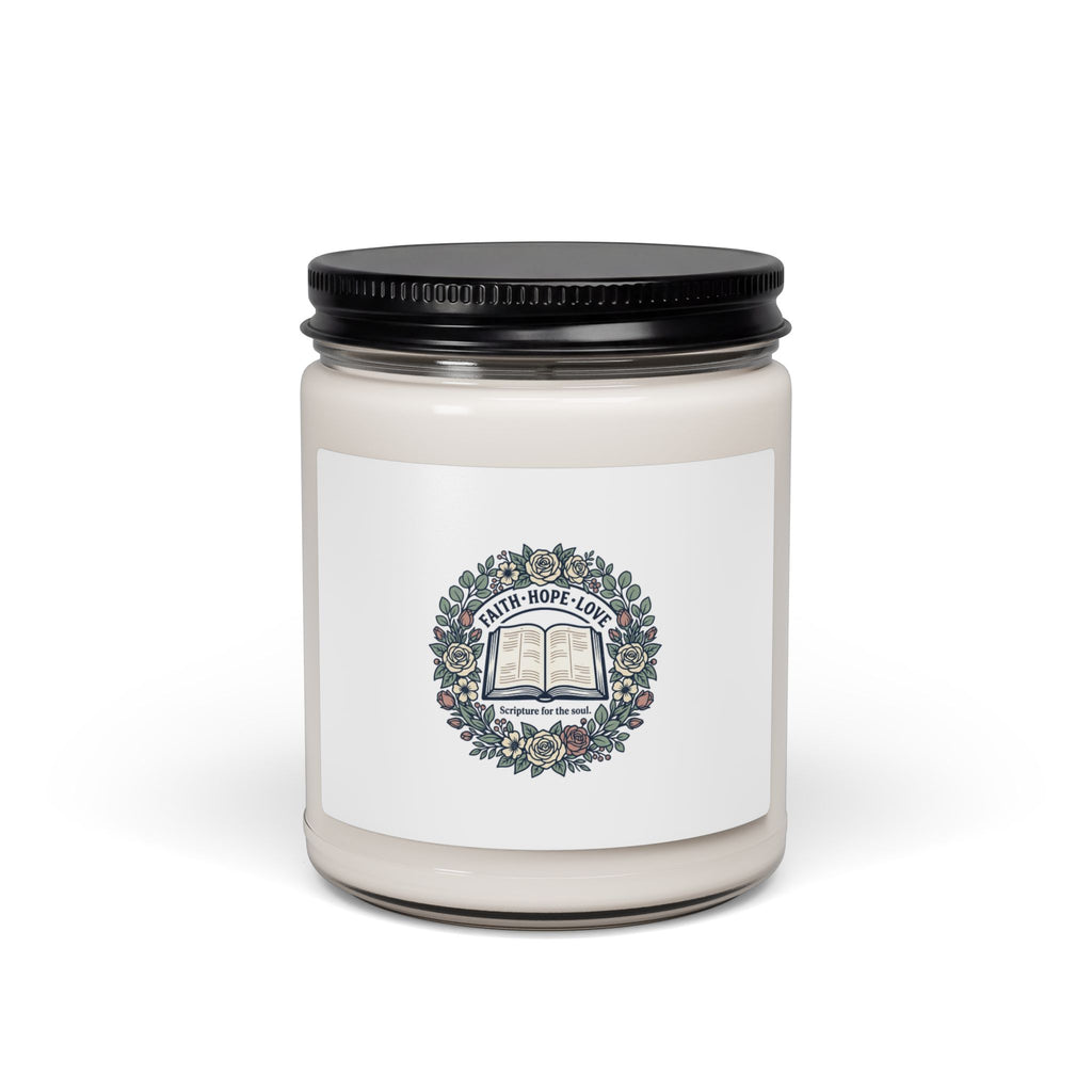 Faith Floral Soy Candle (9oz) — 'Faith • Hope • Love' Scented Jar
