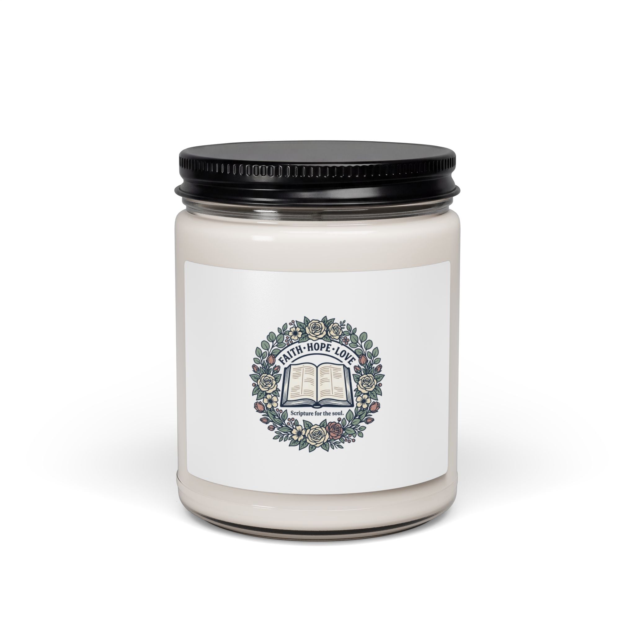 Faith Floral Soy Candle (9oz) — 'Faith • Hope • Love' Scented Jar