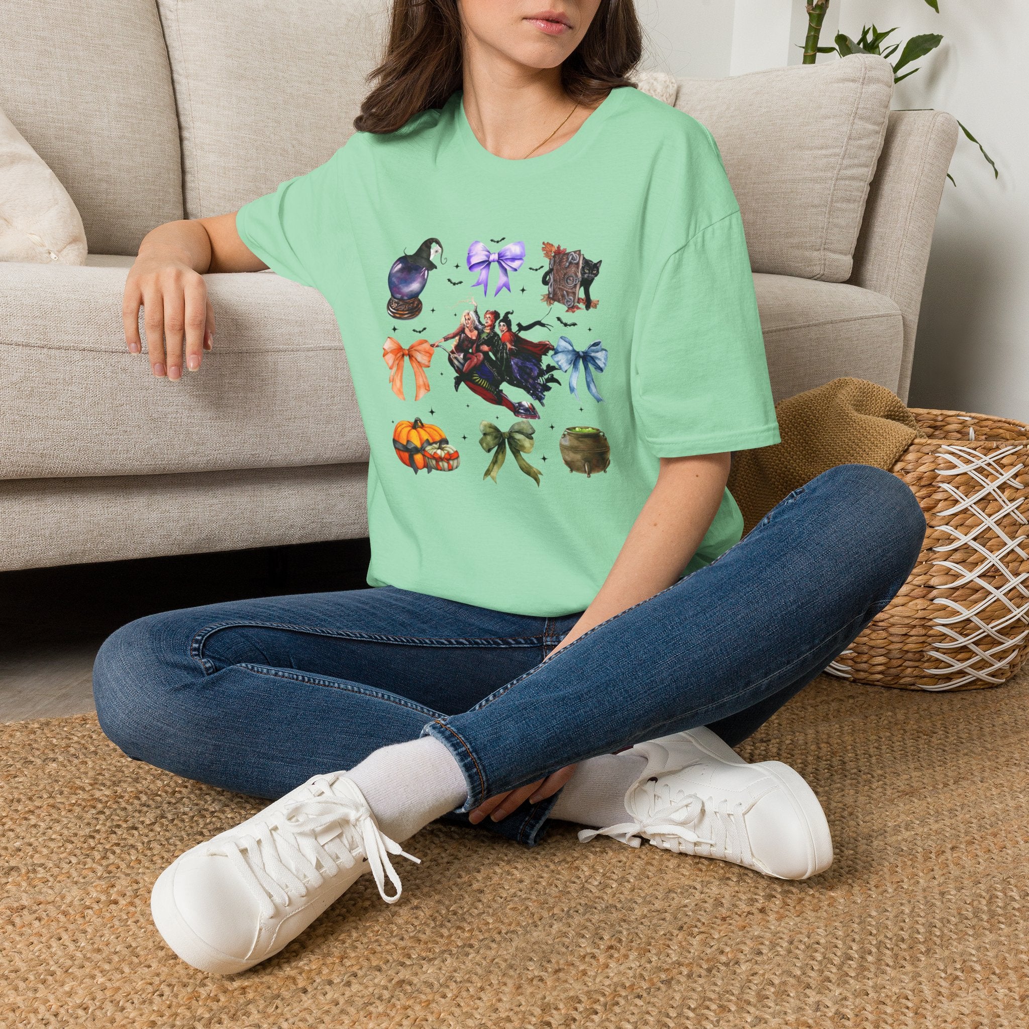 Halloween Witchy Icons T-Shirt — Cute Spells, Cats & Bows Graphic Tee