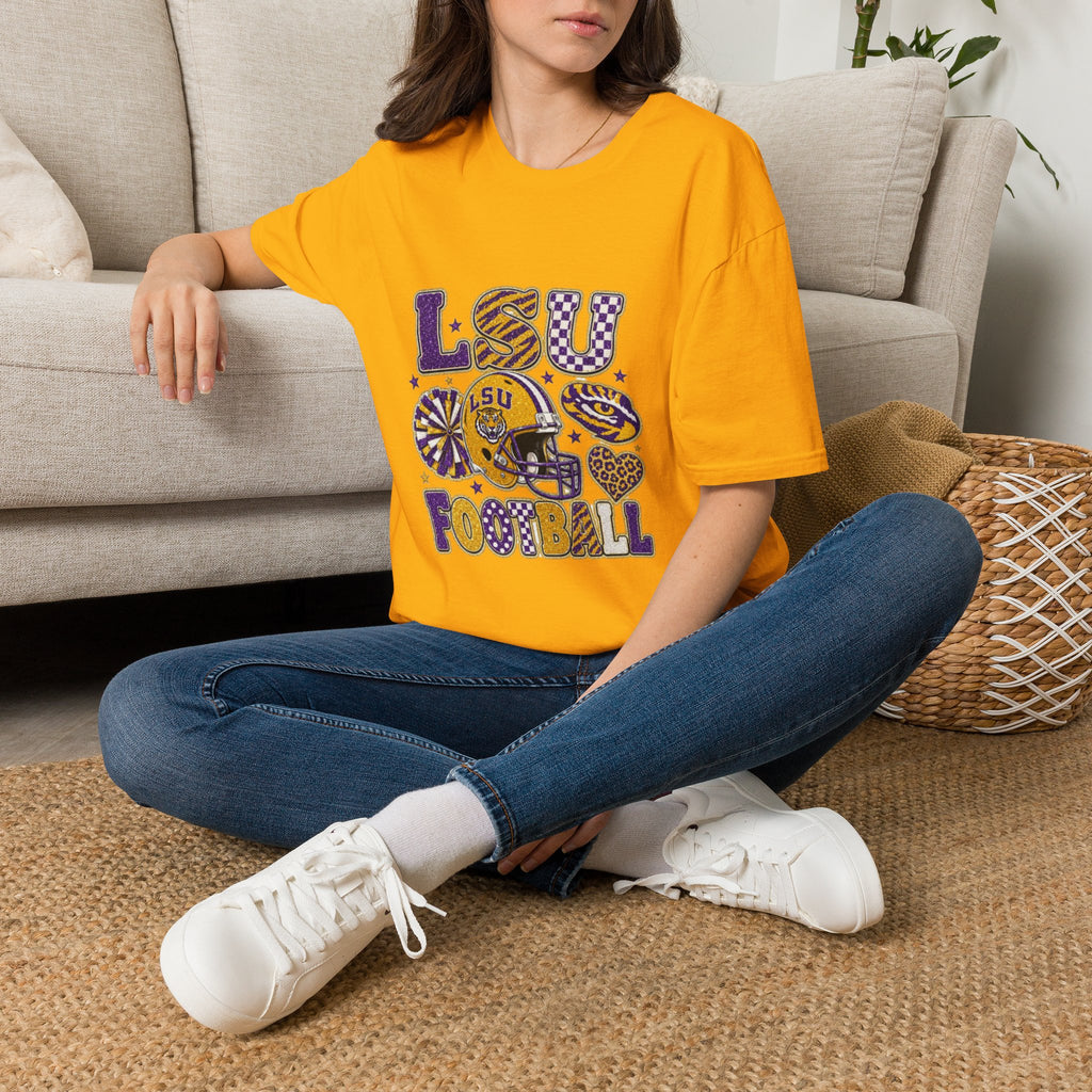 LSU Football Graphic T‑Shirt — Purple & Gold Tigers Fan Tee