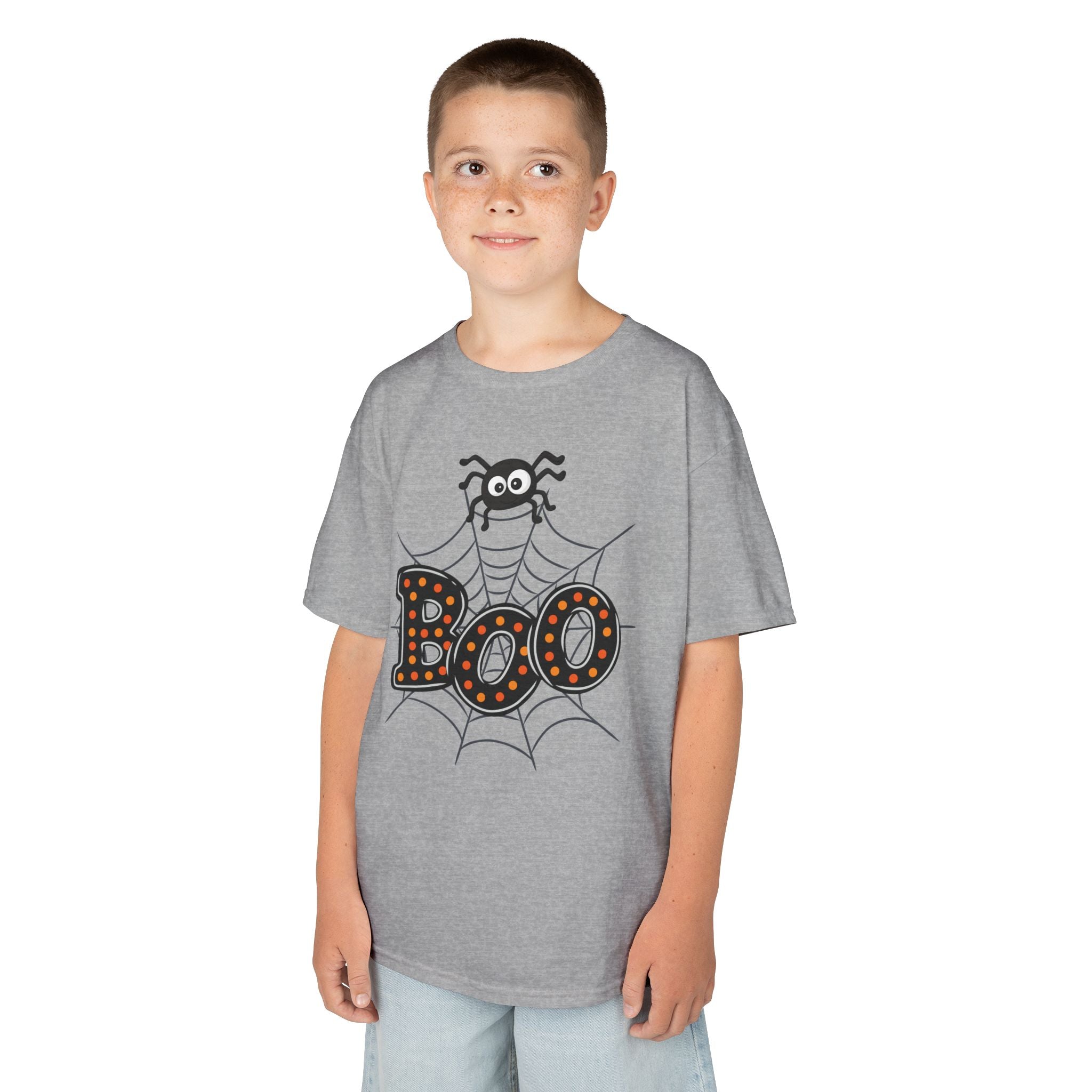 Kids Halloween Tee - "Boo" Spider Web Graphic