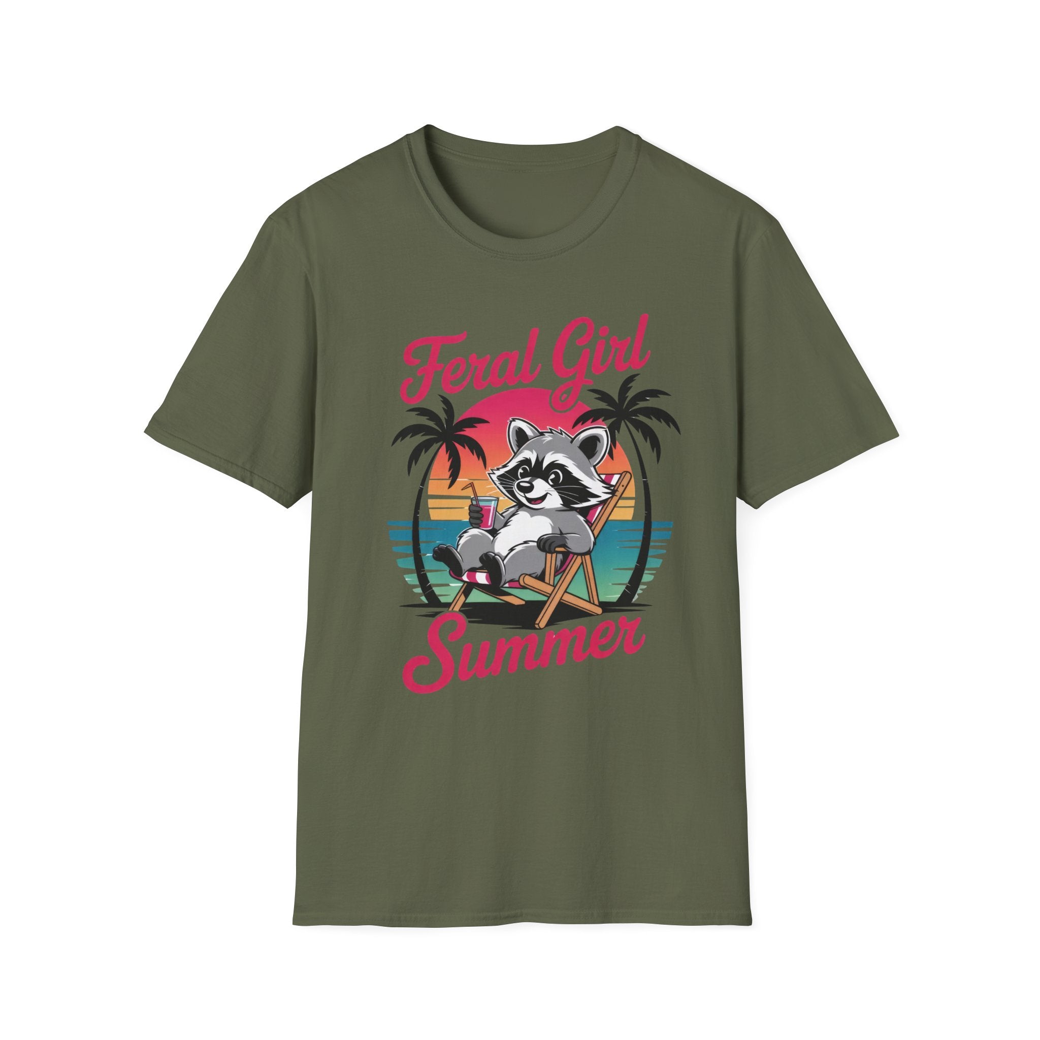 Feral Girl Summer T-Shirt — Retro Raccoon Beach Graphic Tee