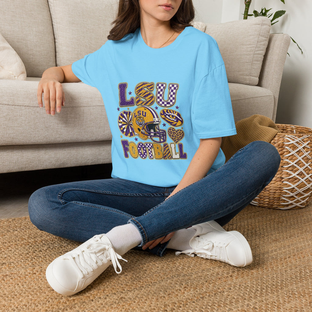 LSU Football Graphic T‑Shirt — Purple & Gold Tigers Fan Tee