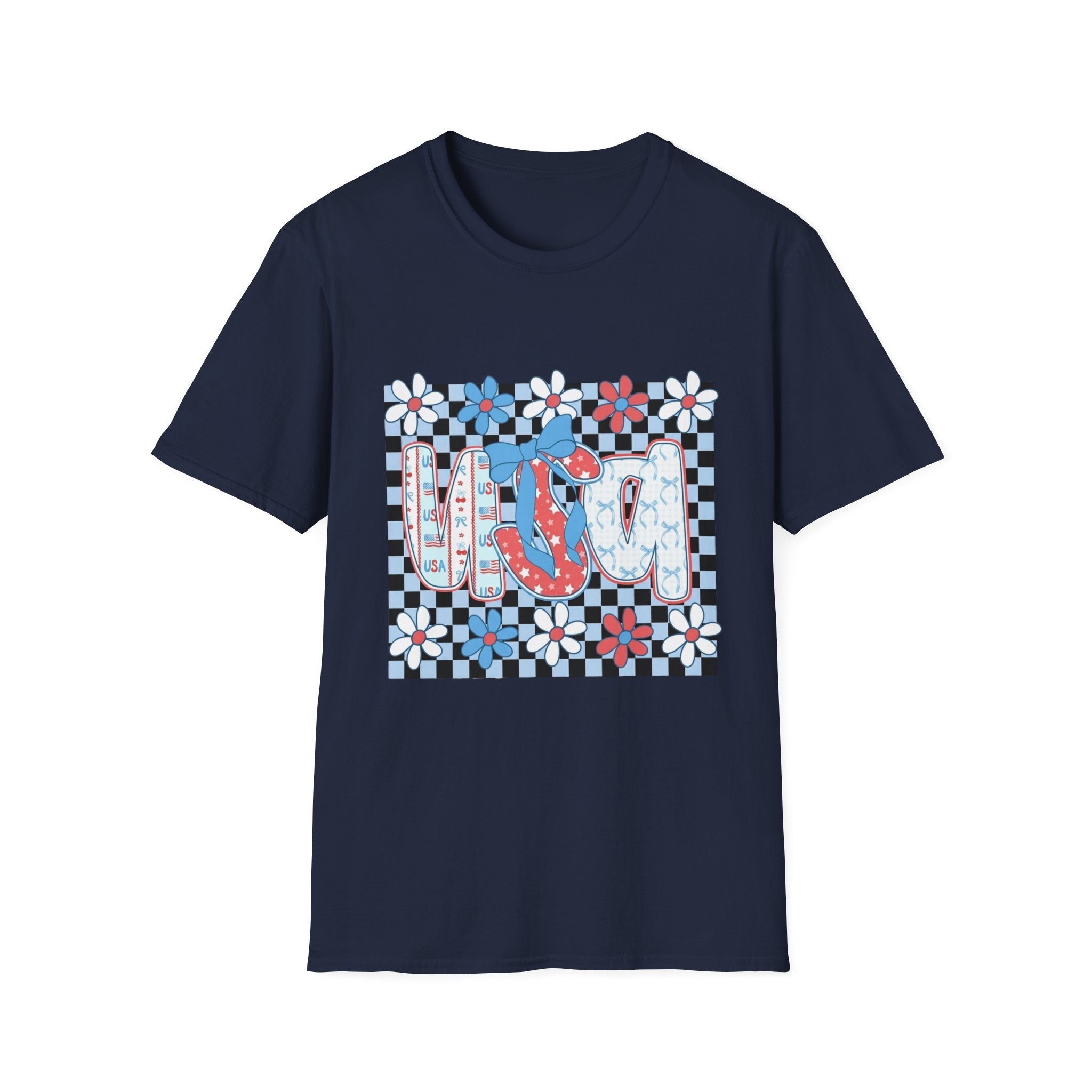Flip Flop Summer Tee — Red Blue Floral Check Graphic T-Shirt