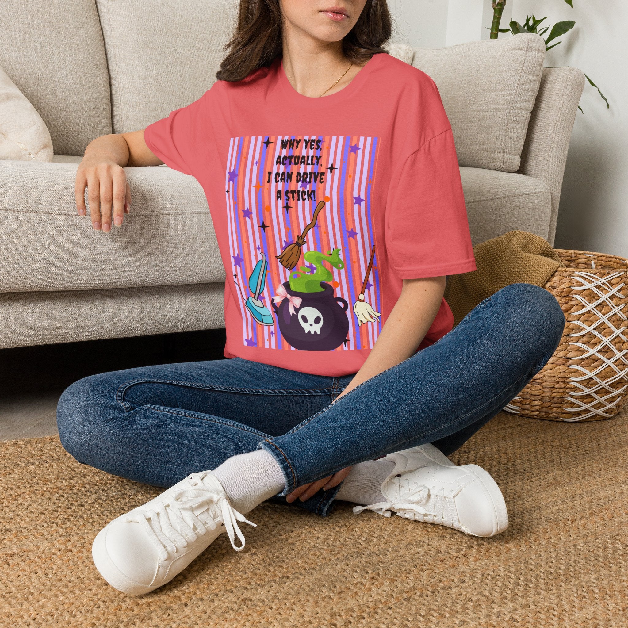 Witchy Broomstick Tee - "Why Yes Actually I Can Drive a Stick" Graphic T-Shirt Hocus Pocus