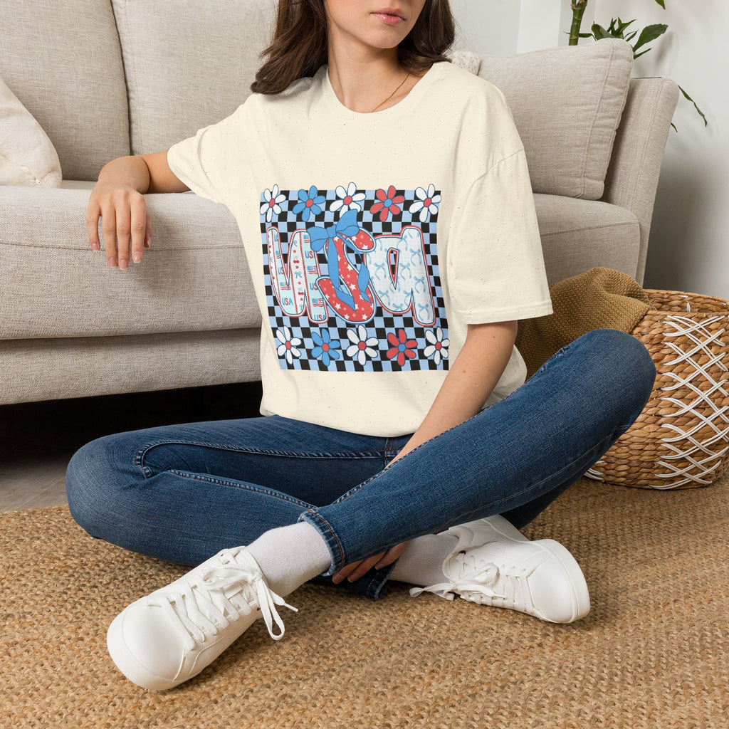 Flip Flop Summer Tee — Red Blue Floral Check Graphic T-Shirt