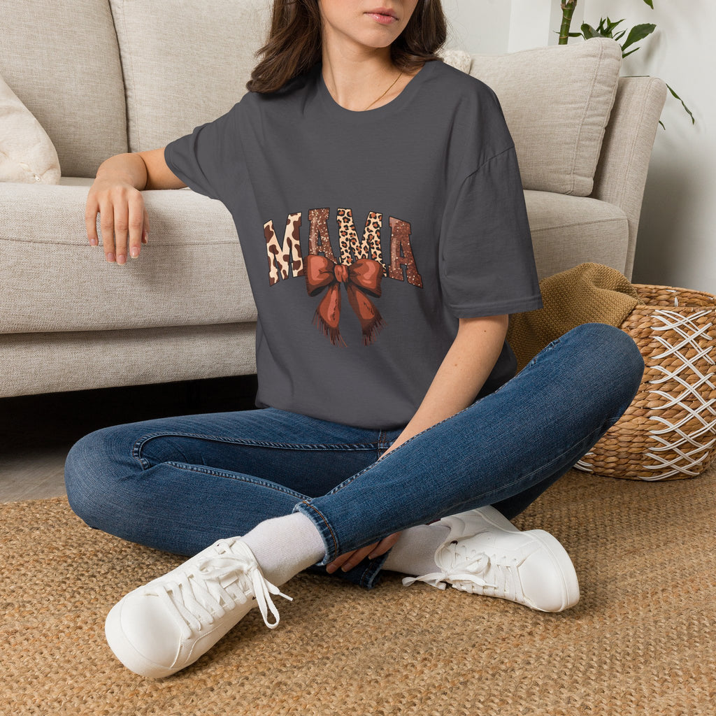Mama Leopard Bow T-Shirt — Floral Leopard Print "MAMA" Graphic Tee for Moms