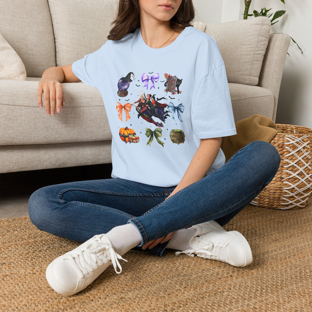 Halloween Witchy Icons T-Shirt — Cute Spells, Cats & Bows Graphic Tee