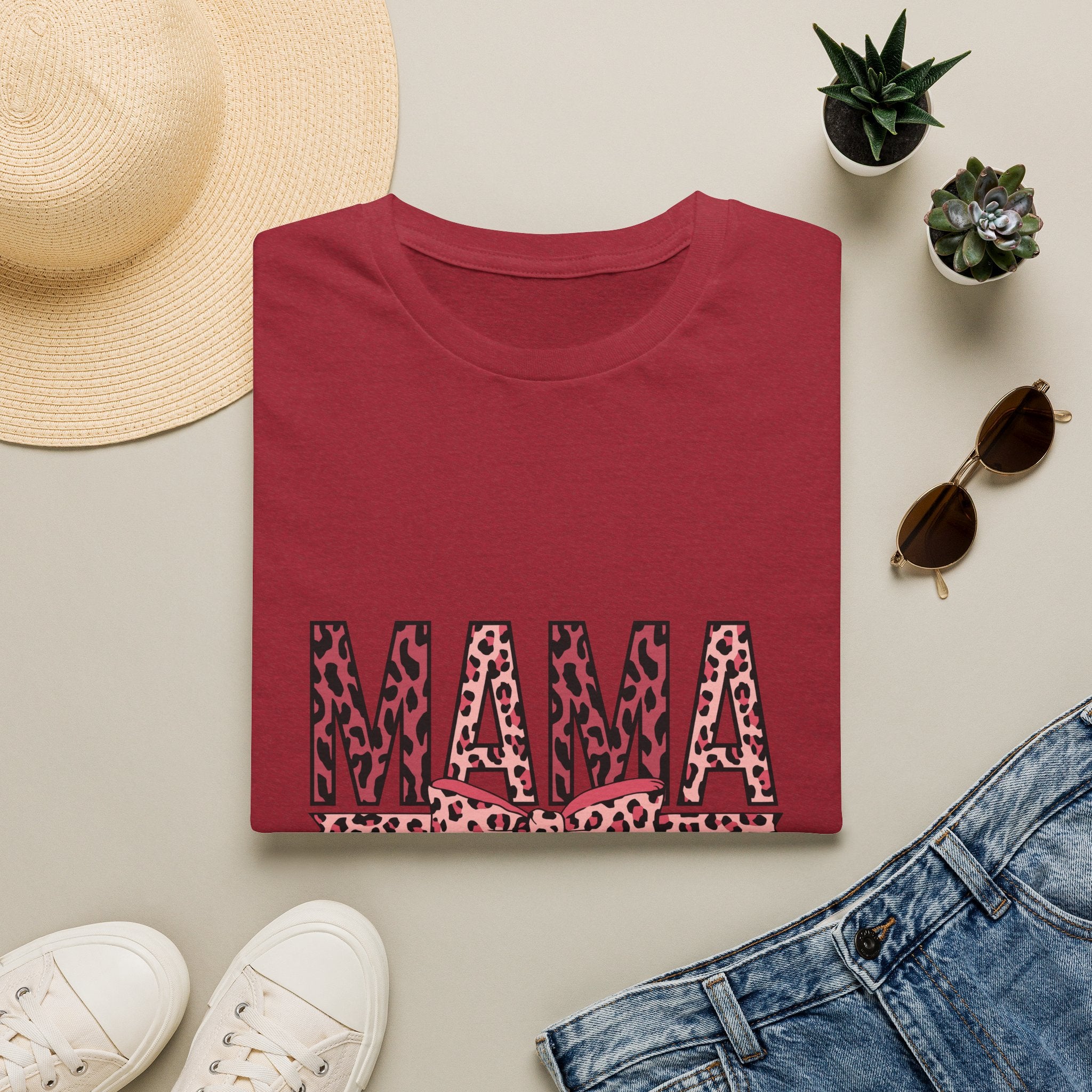 Mama Leopard Print T-Shirt — Pink Bow Mom Tee