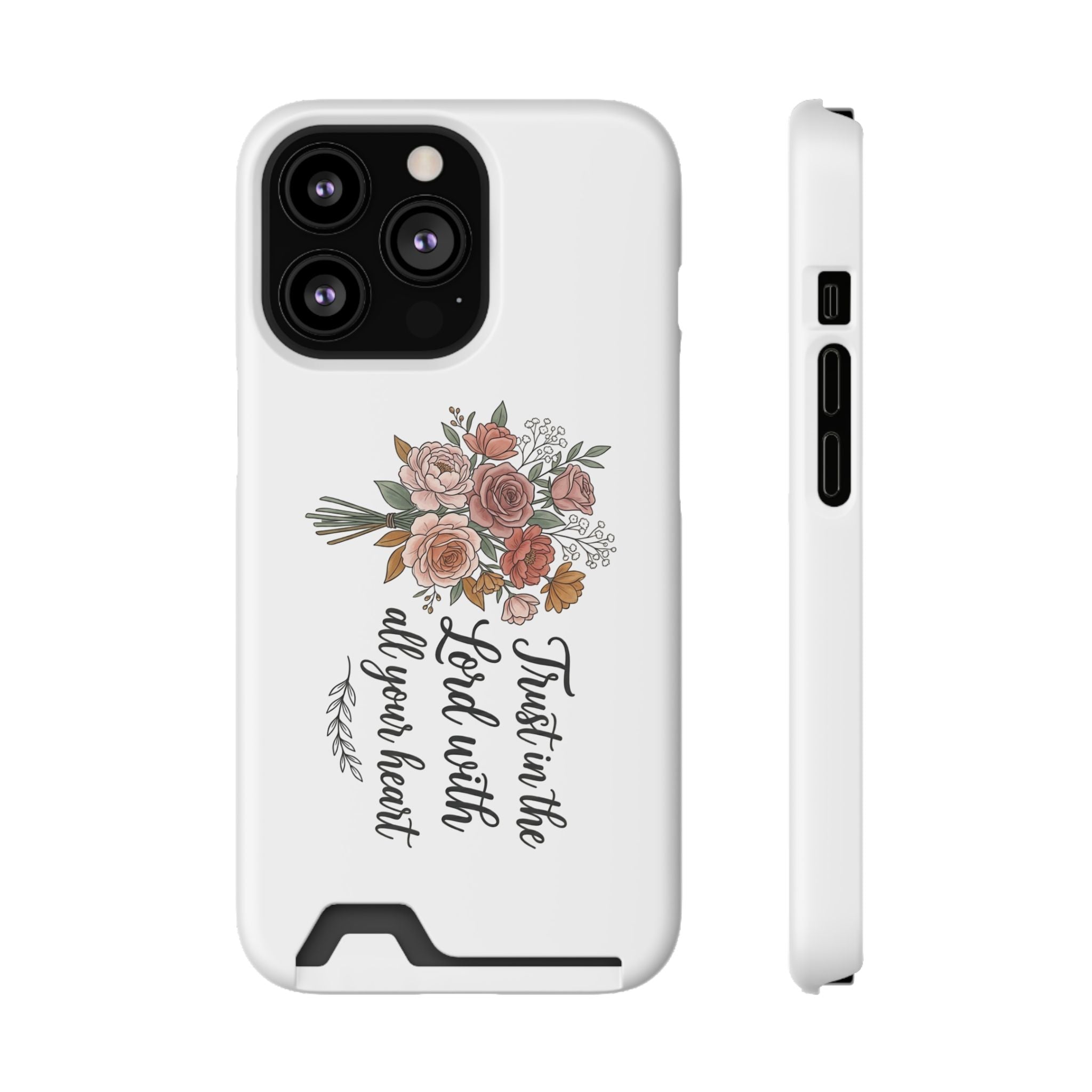 Phone Case with Card Holder — Floral "Trust in the Lord with all your heart" Religious Wallet Case