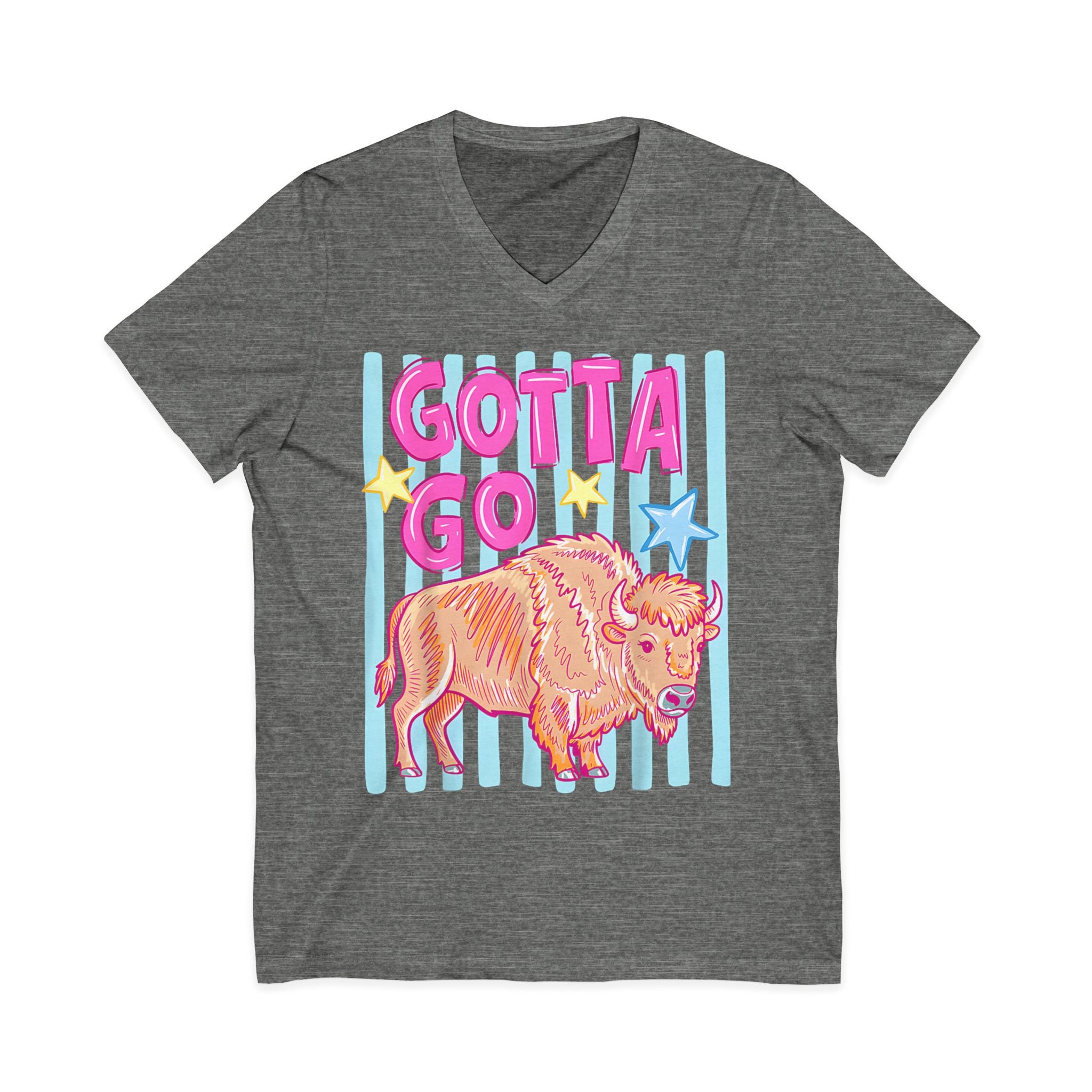 Gotta Go Buffalo V-Neck Tee — Retro Pastel Bison Graphic T-Shirt