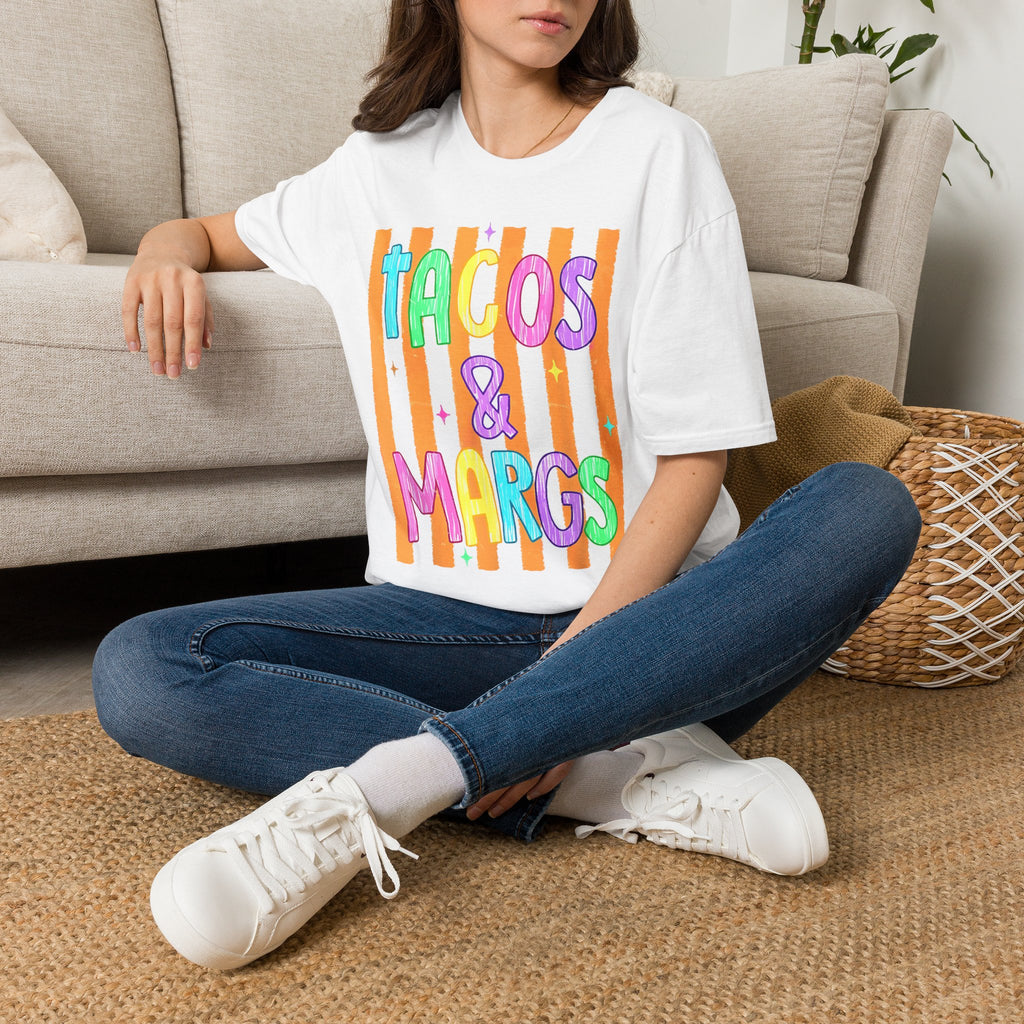 T-Shirt — "Tacos & Margs" Colorful Striped Graphic Tee