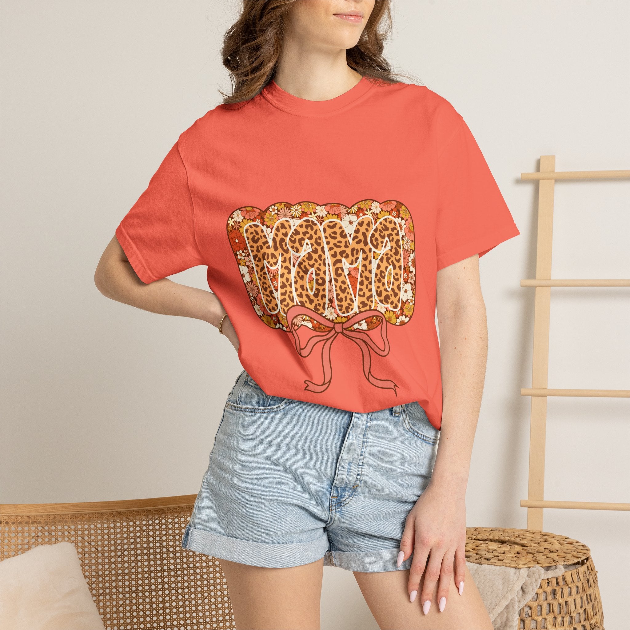 Mama Floral Bonnet T-Shirt Comfort Colors® Leopard Print Mama Shirt,Coquette Bow Mom T-shirt,Mother's Day Gift,Gift for New Mom