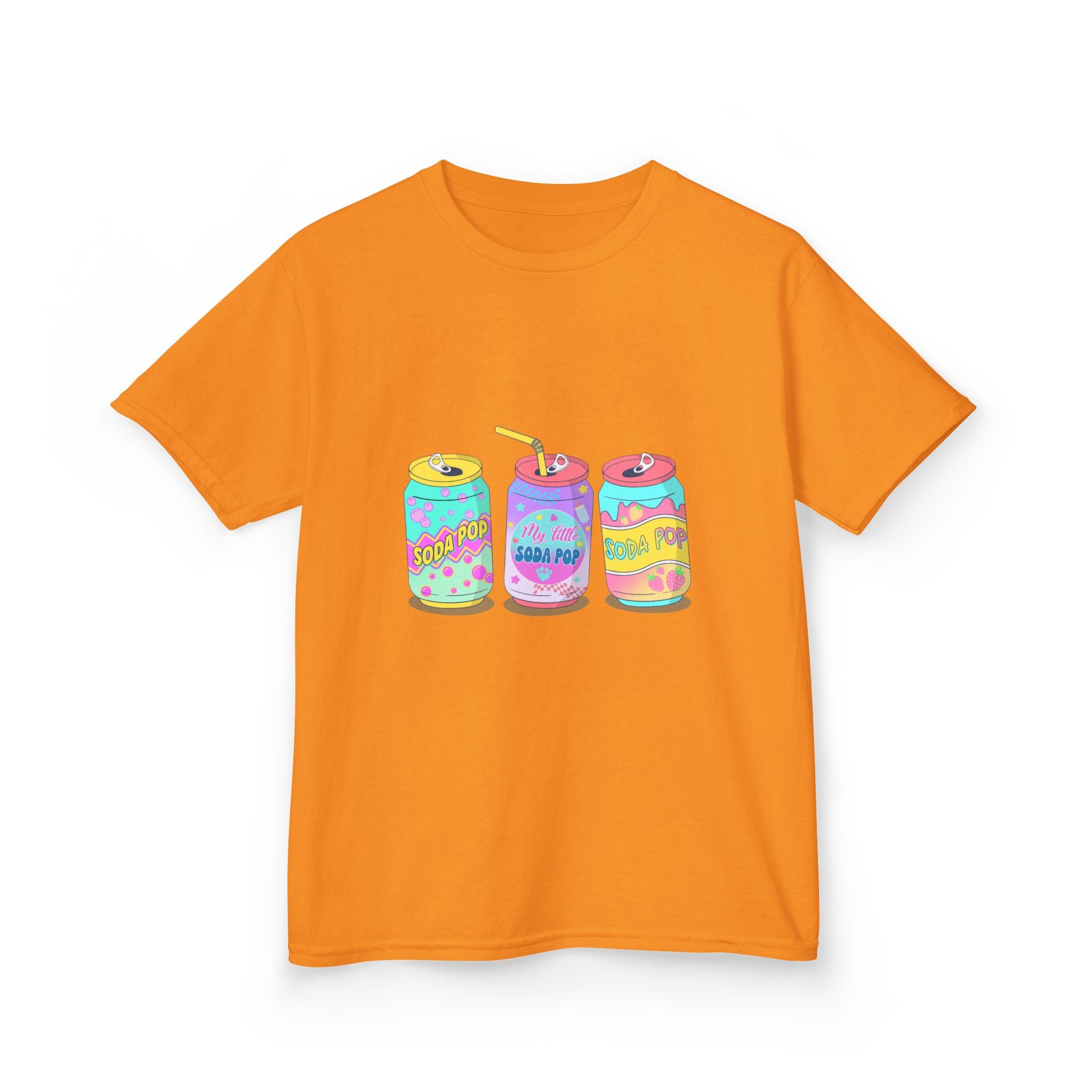Kids T-Shirt — Colorful Soda Can Trio Graphic Tee (Cute Retro Drink Design)