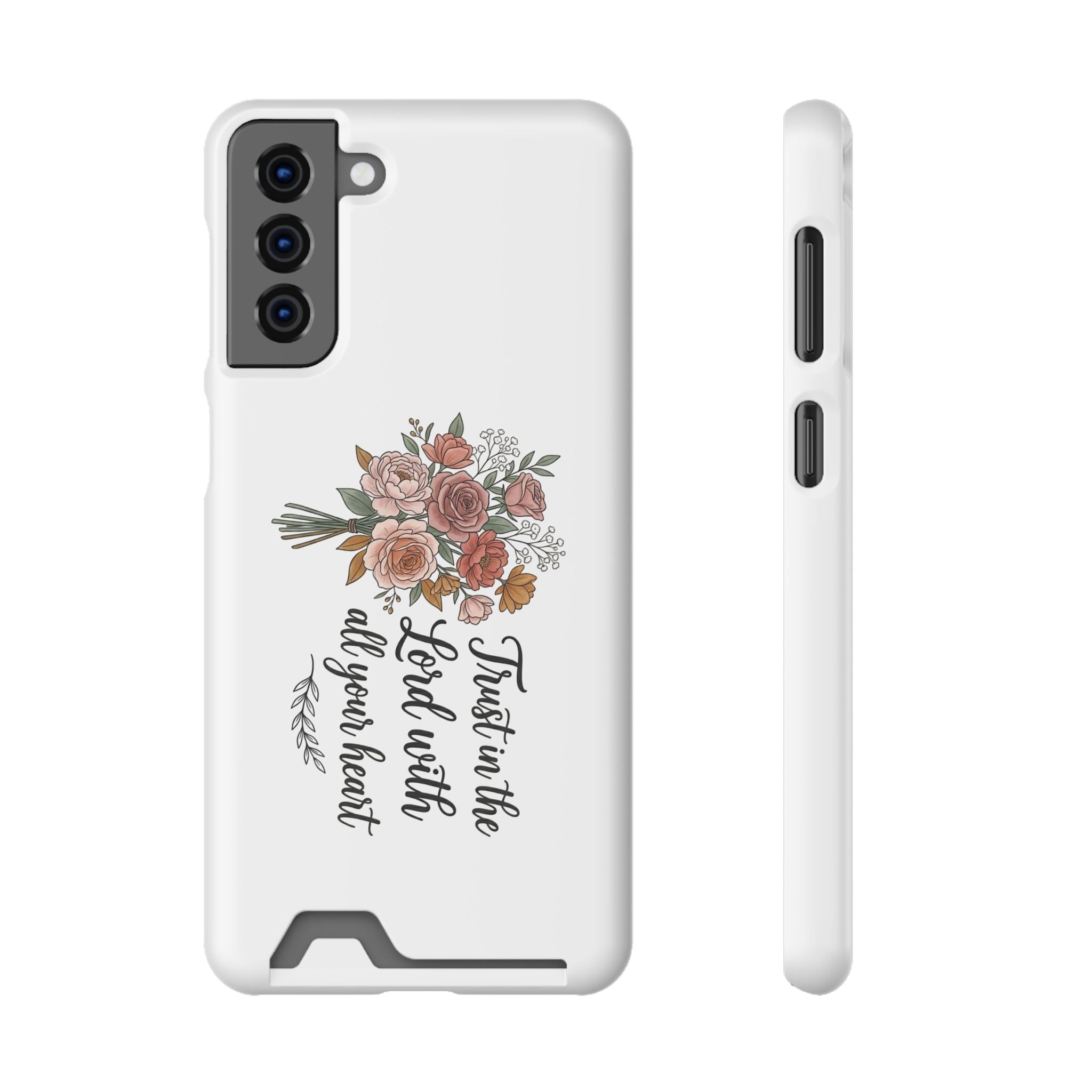 Phone Case with Card Holder — Floral "Trust in the Lord with all your heart" Religious Wallet Case