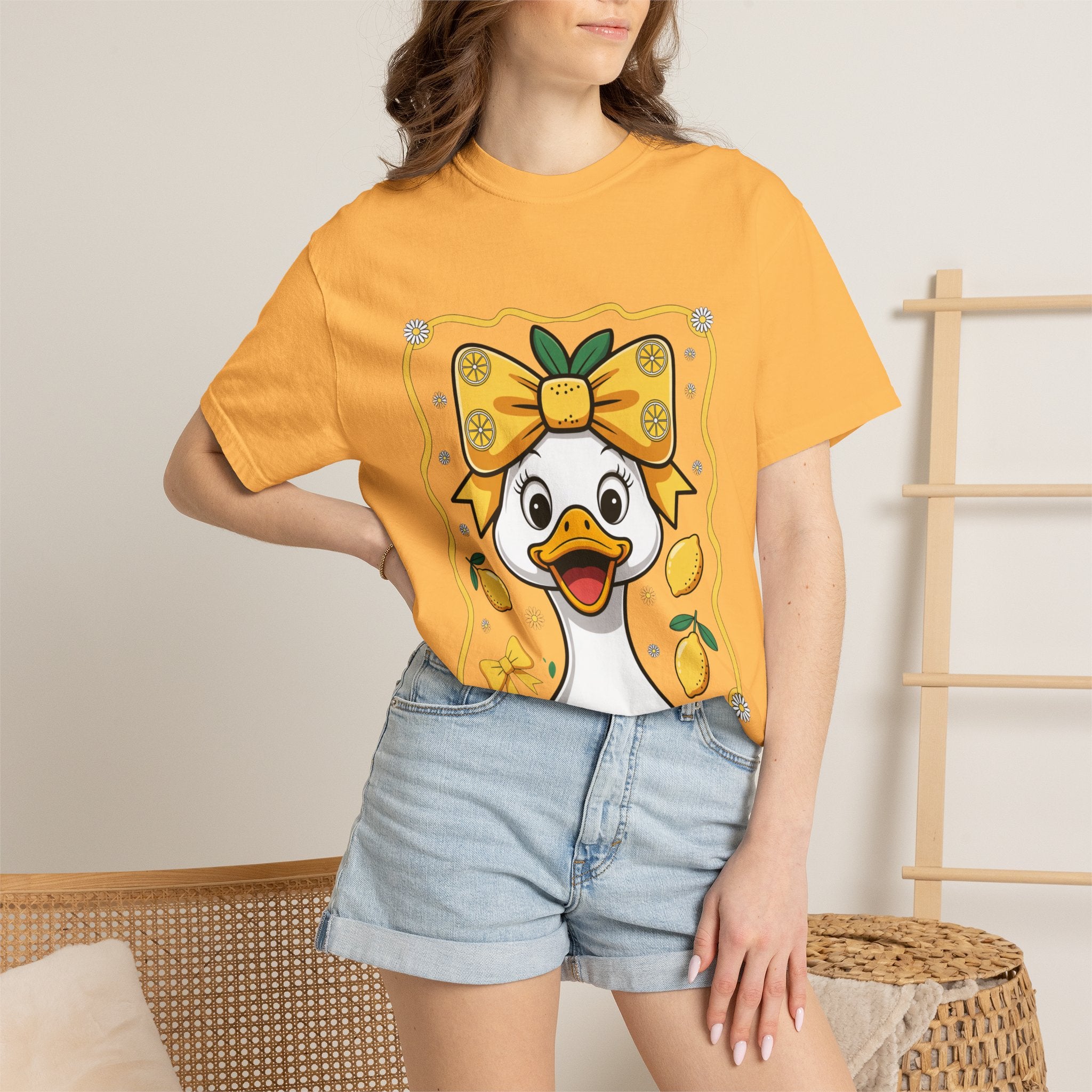 Cute Lemon Duck T-Shirt — Whimsical Duck with Bow Graphic Tee