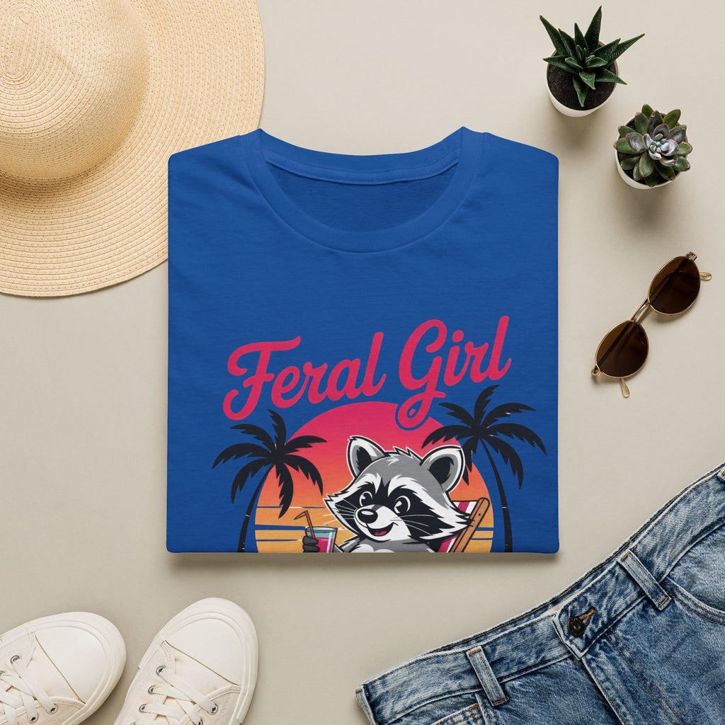 Feral Girl Summer T-Shirt — Retro Raccoon Beach Graphic Tee