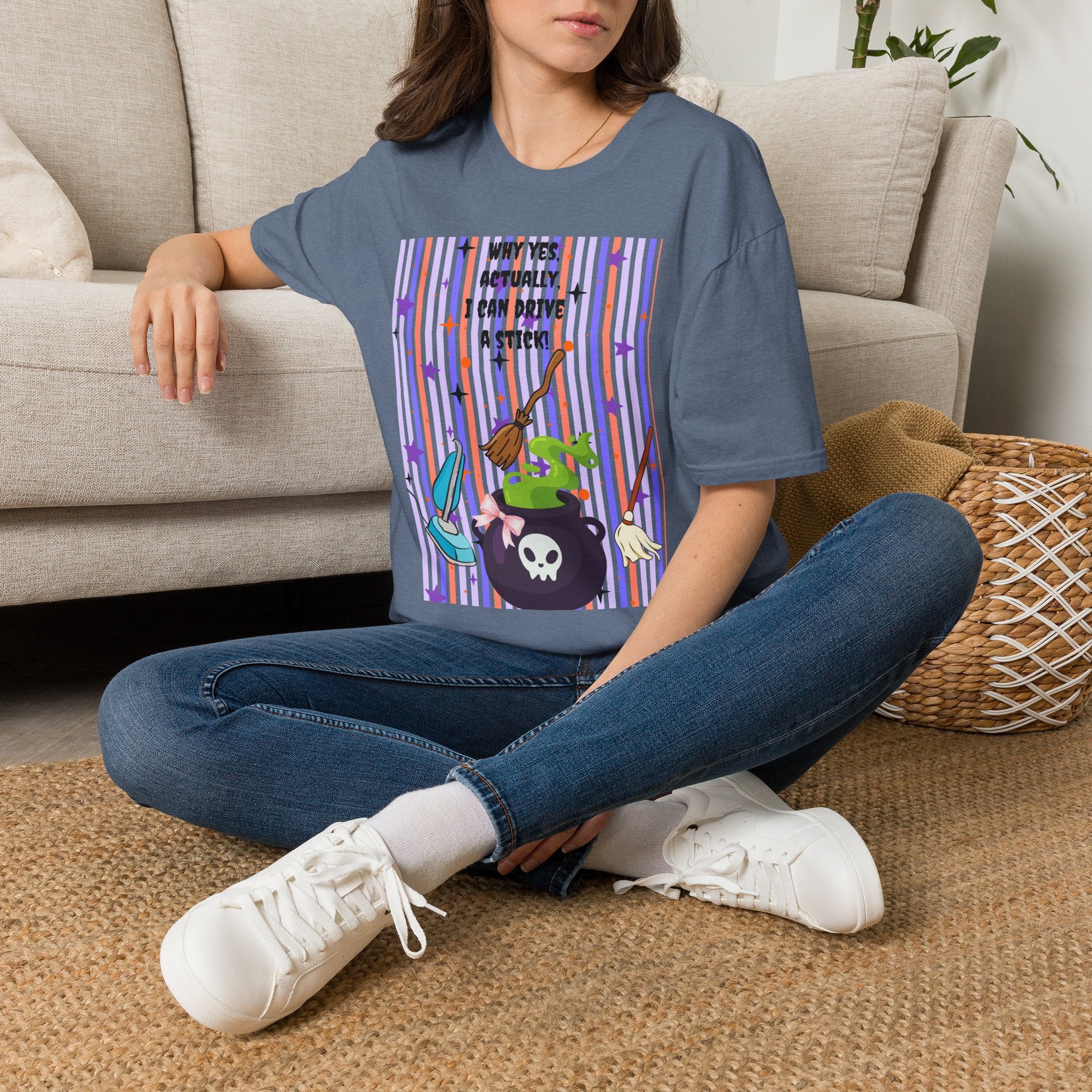 Witchy Broomstick Tee - "Why Yes Actually I Can Drive a Stick" Graphic T-Shirt Hocus Pocus
