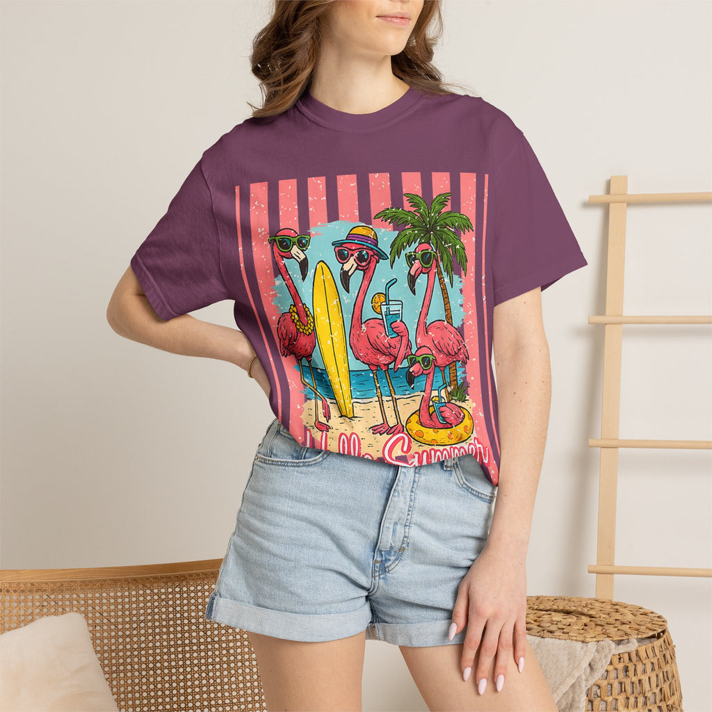 Hello Summer Flamingo Beach T-Shirt