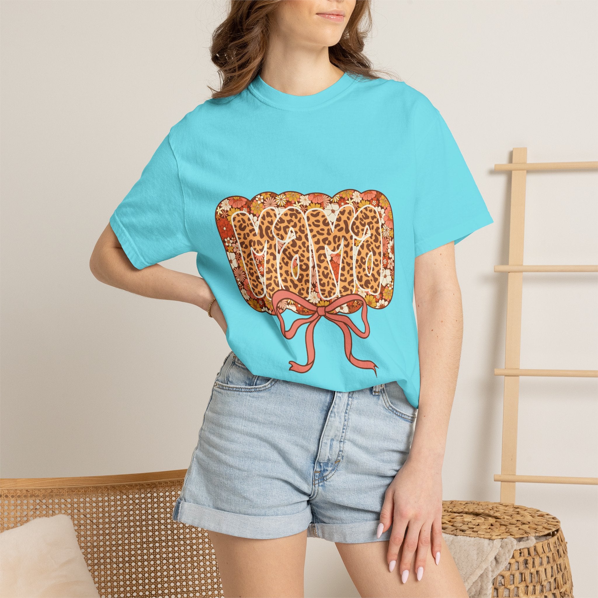 Mama Floral Bonnet T-Shirt Comfort Colors® Leopard Print Mama Shirt,Coquette Bow Mom T-shirt,Mother's Day Gift,Gift for New Mom