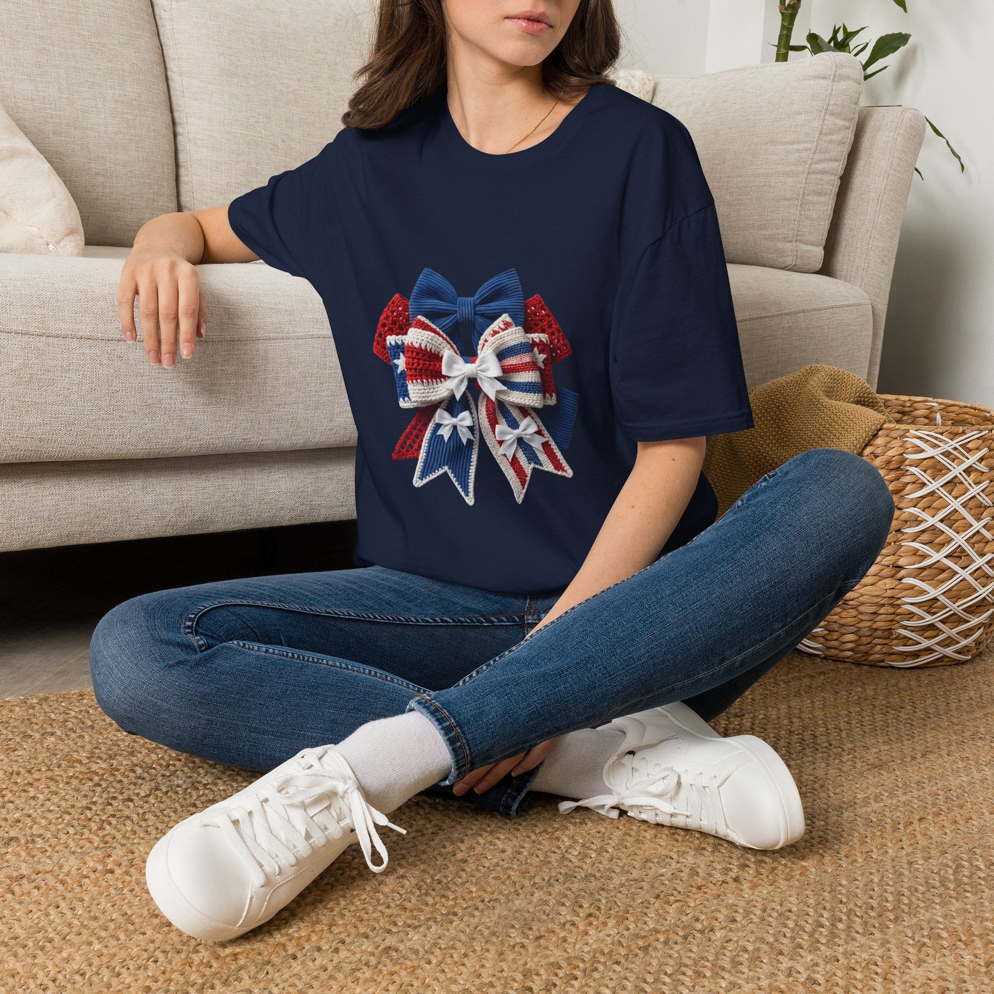 Patriotic Bow T-Shirt — Red White & Blue Ribbon Graphic