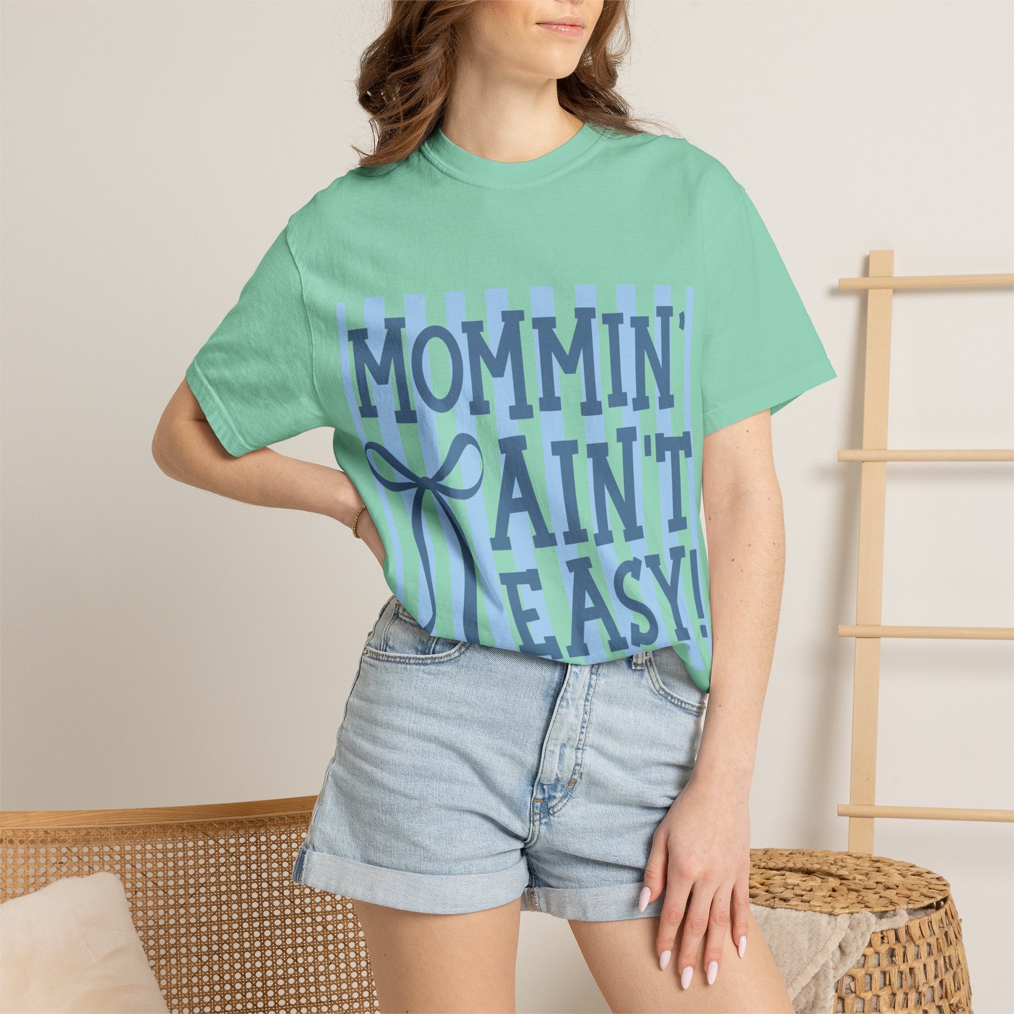 Mommin' Ain't Easy T-Shirt — Funny Mom Gift, Blue Striped Mother's Day Tee