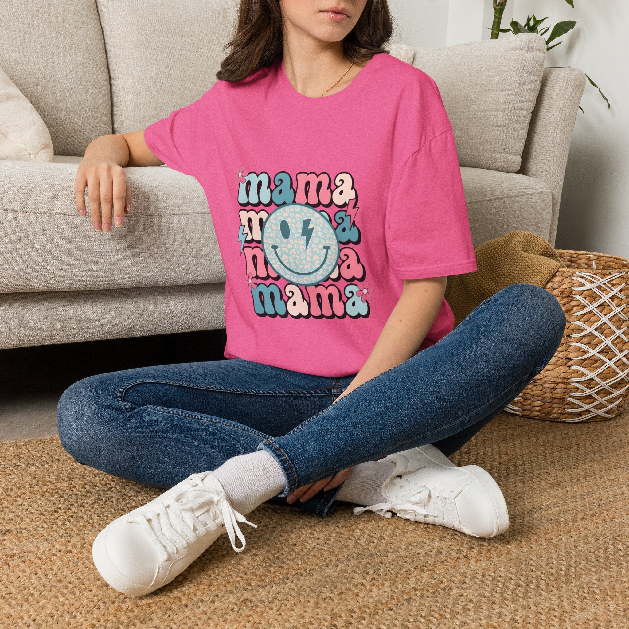 Mama Smile Graphic T-Shirt — Retro Boho 'mama' Design for Mothers, Mother's Day Gift