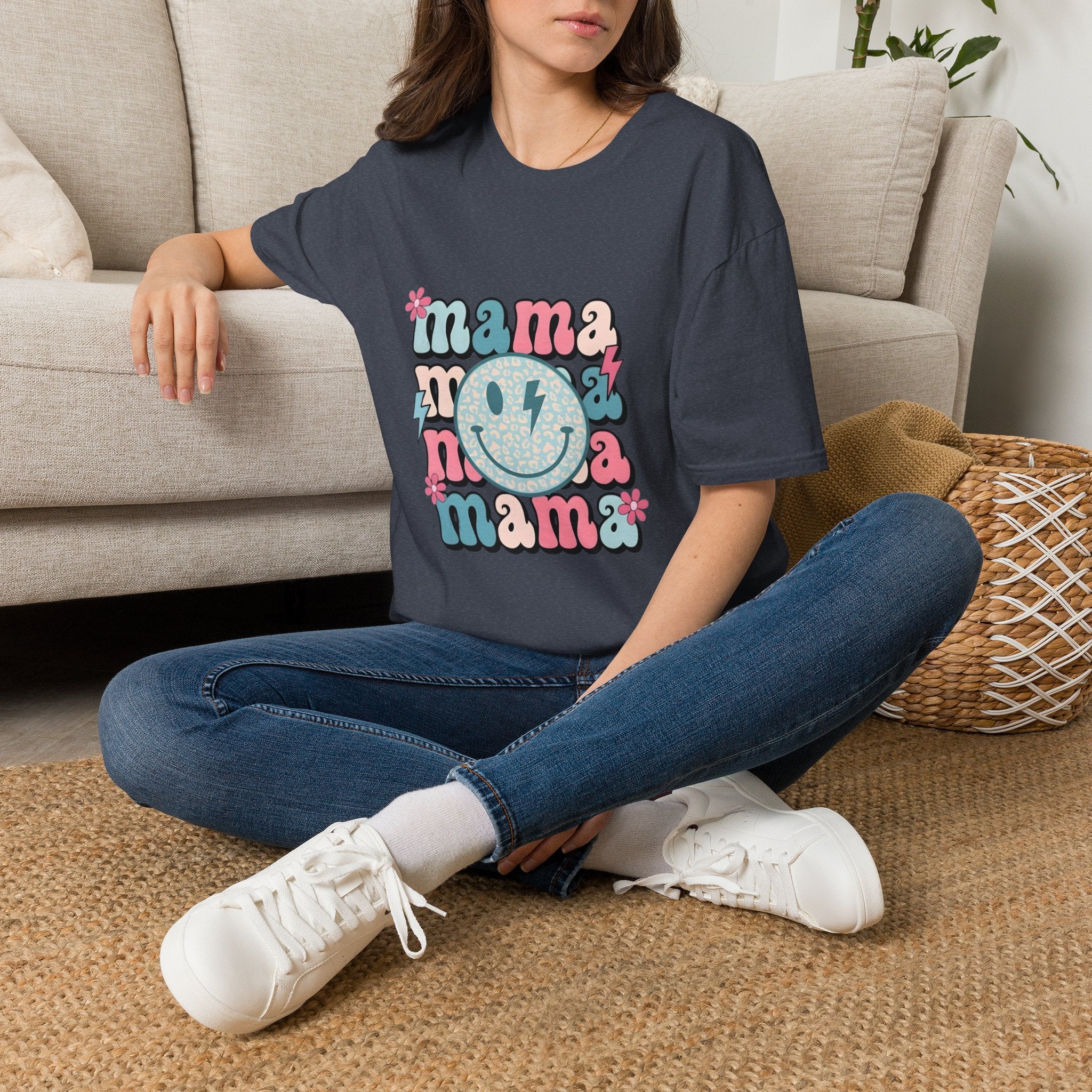 Mama Smile Graphic T-Shirt — Retro Boho 'mama' Design for Mothers, Mother's Day Gift