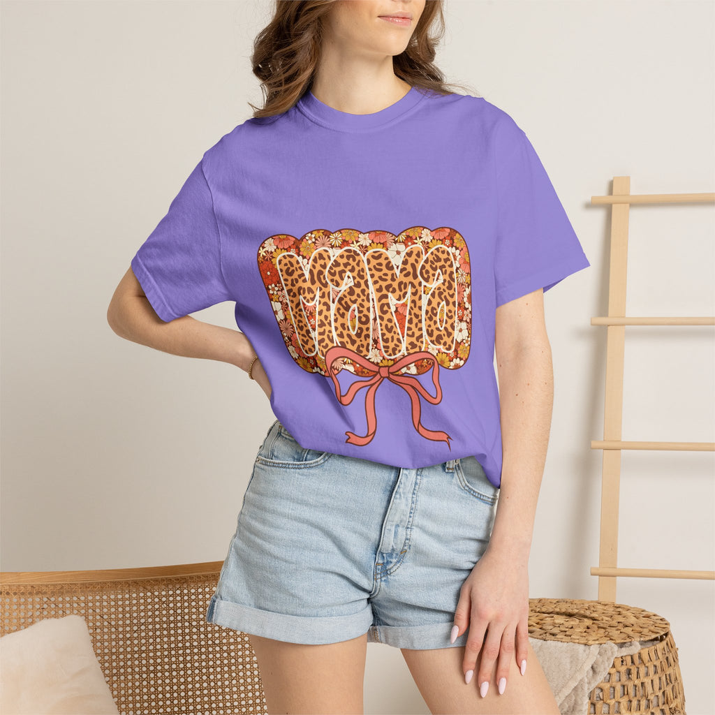 Mama Floral Bonnet T-Shirt Comfort Colors® Leopard Print Mama Shirt,Coquette Bow Mom T-shirt,Mother's Day Gift,Gift for New Mom