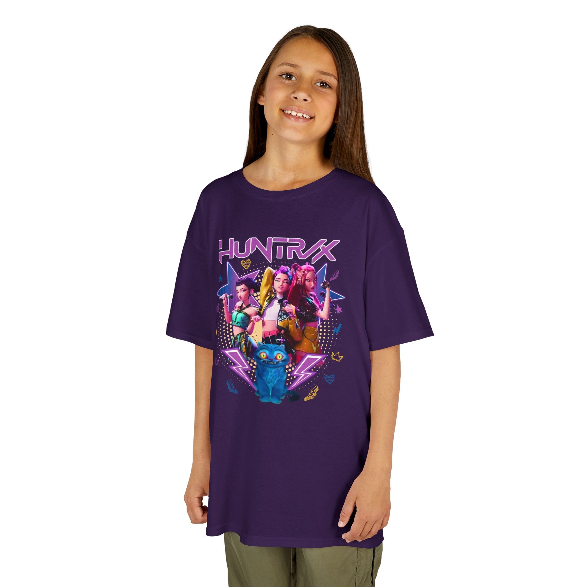 Kids Tee — Colorful 'HUNTRX' Character Graphic Shirt