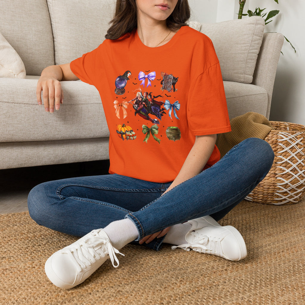 Halloween Witchy Icons T-Shirt — Cute Spells, Cats & Bows Graphic Tee