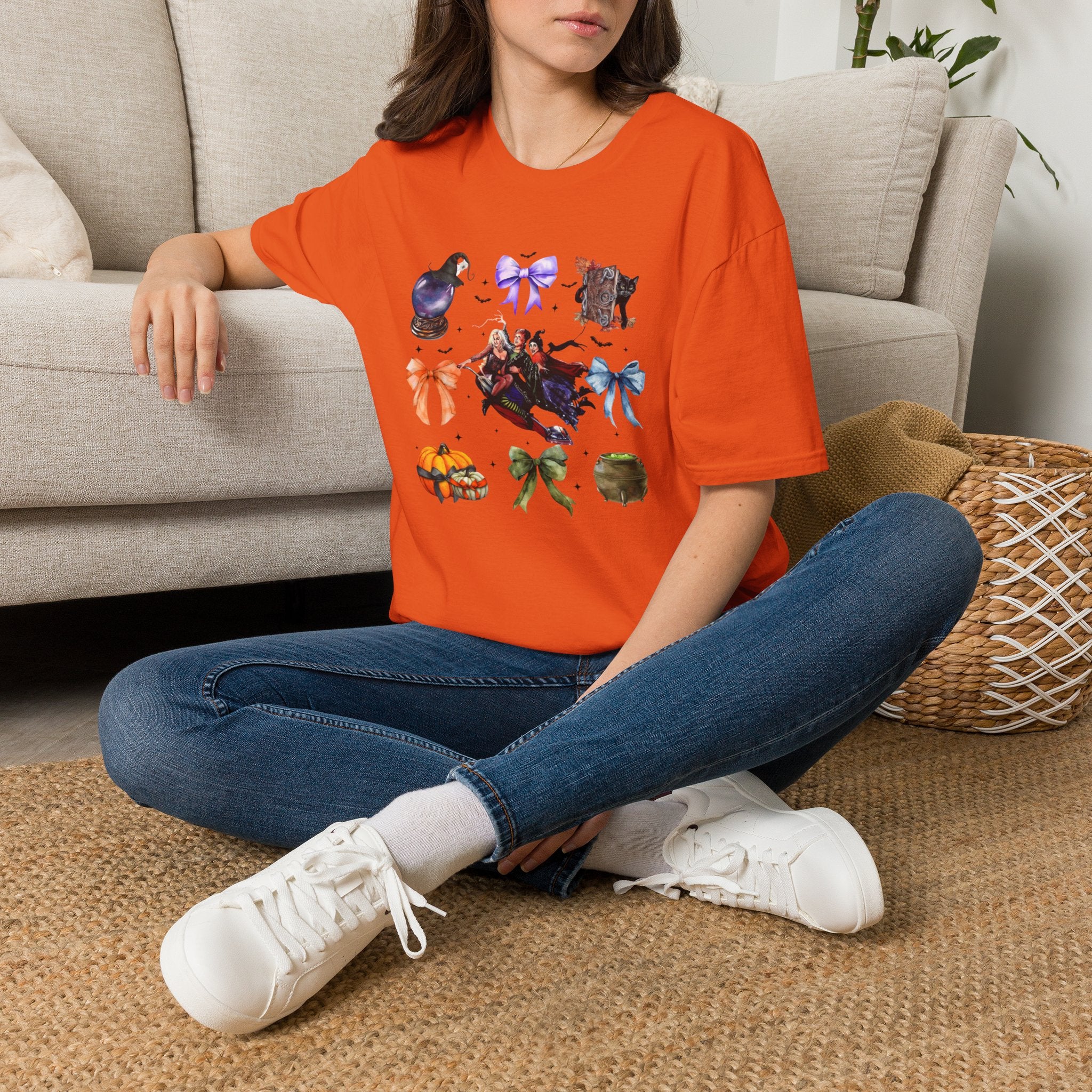 Halloween Witchy Icons T-Shirt — Cute Spells, Cats & Bows Graphic Tee