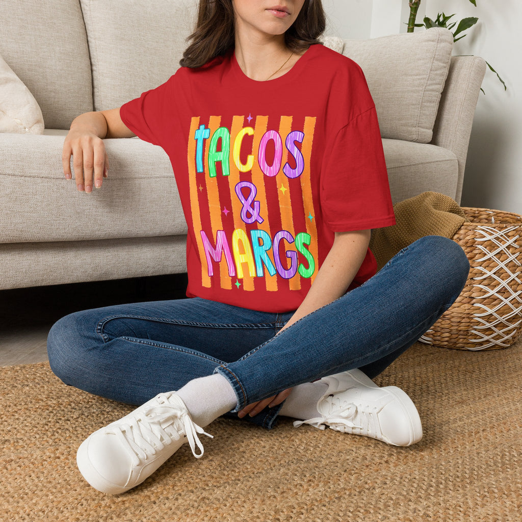 T-Shirt — "Tacos & Margs" Colorful Striped Graphic Tee
