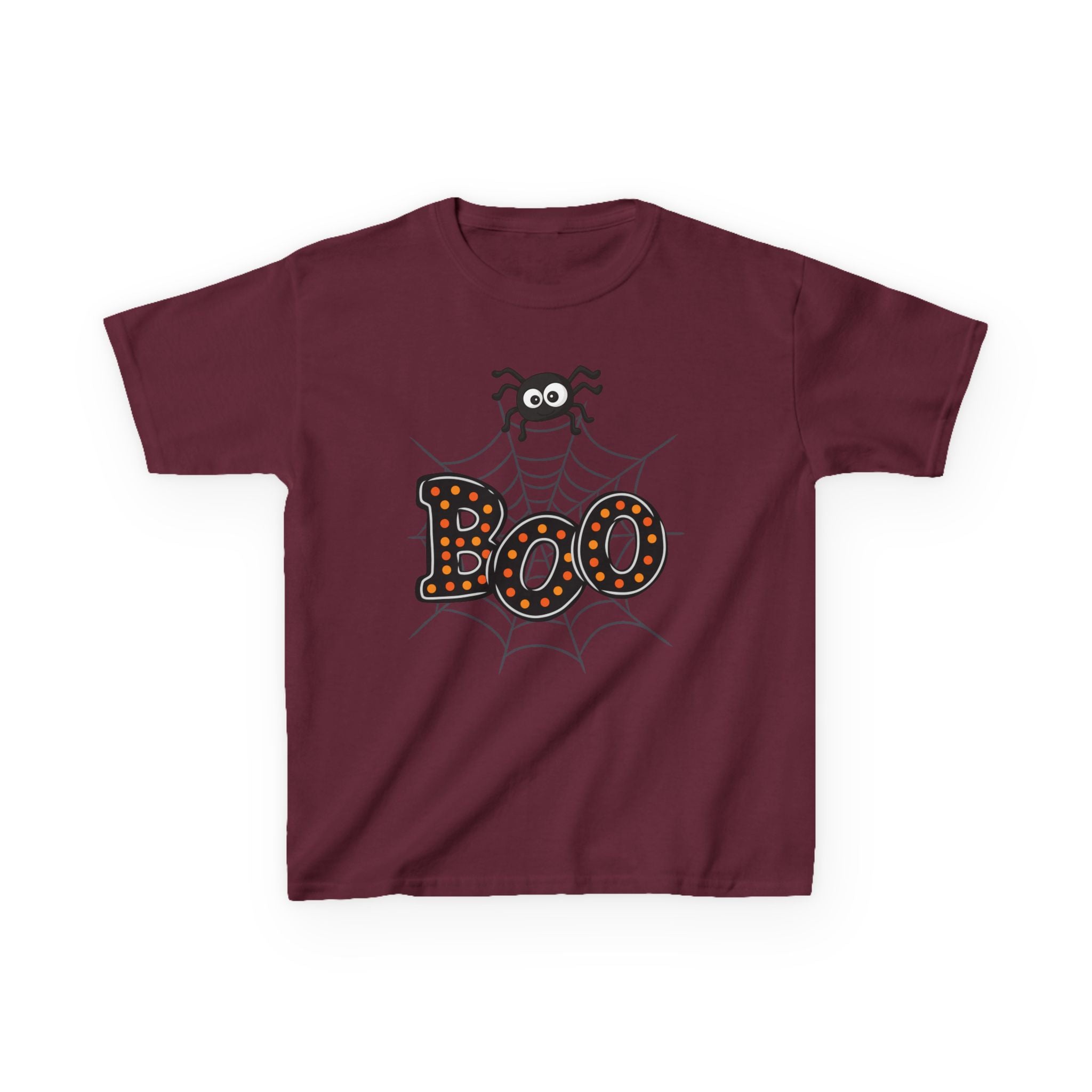 Kids Halloween Tee - "Boo" Spider Web Graphic