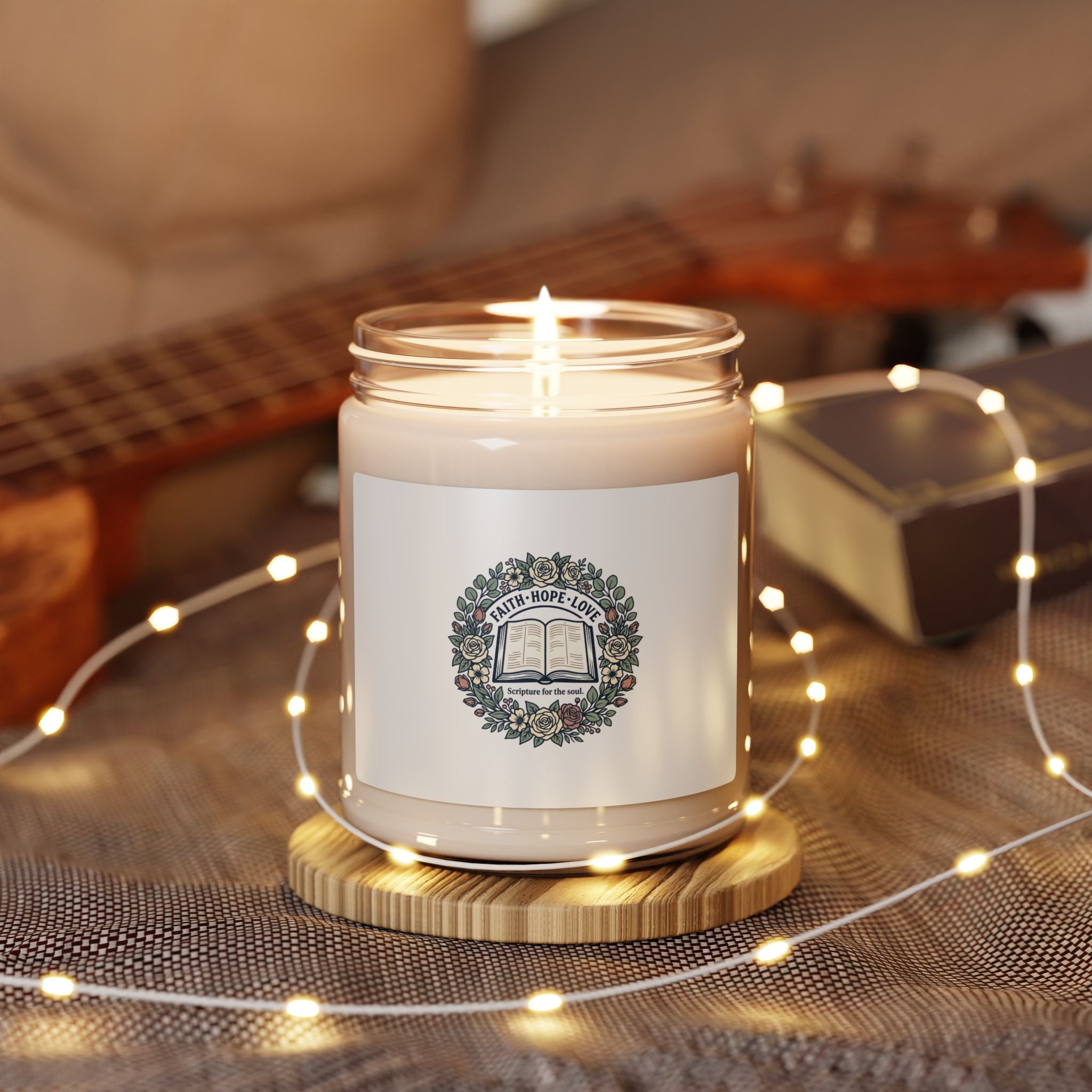 Faith Floral Soy Candle (9oz) — 'Faith • Hope • Love' Scented Jar