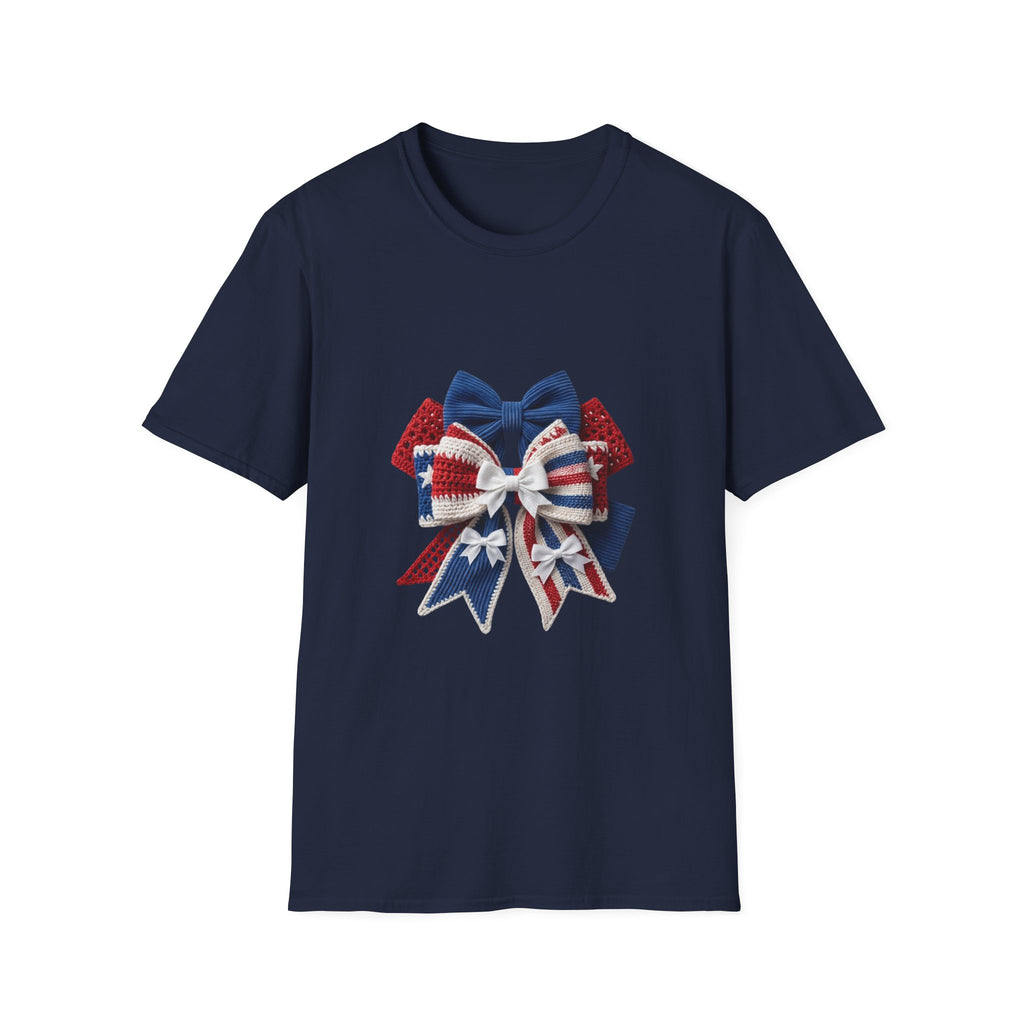 Patriotic Bow T-Shirt — Red White & Blue Ribbon Graphic